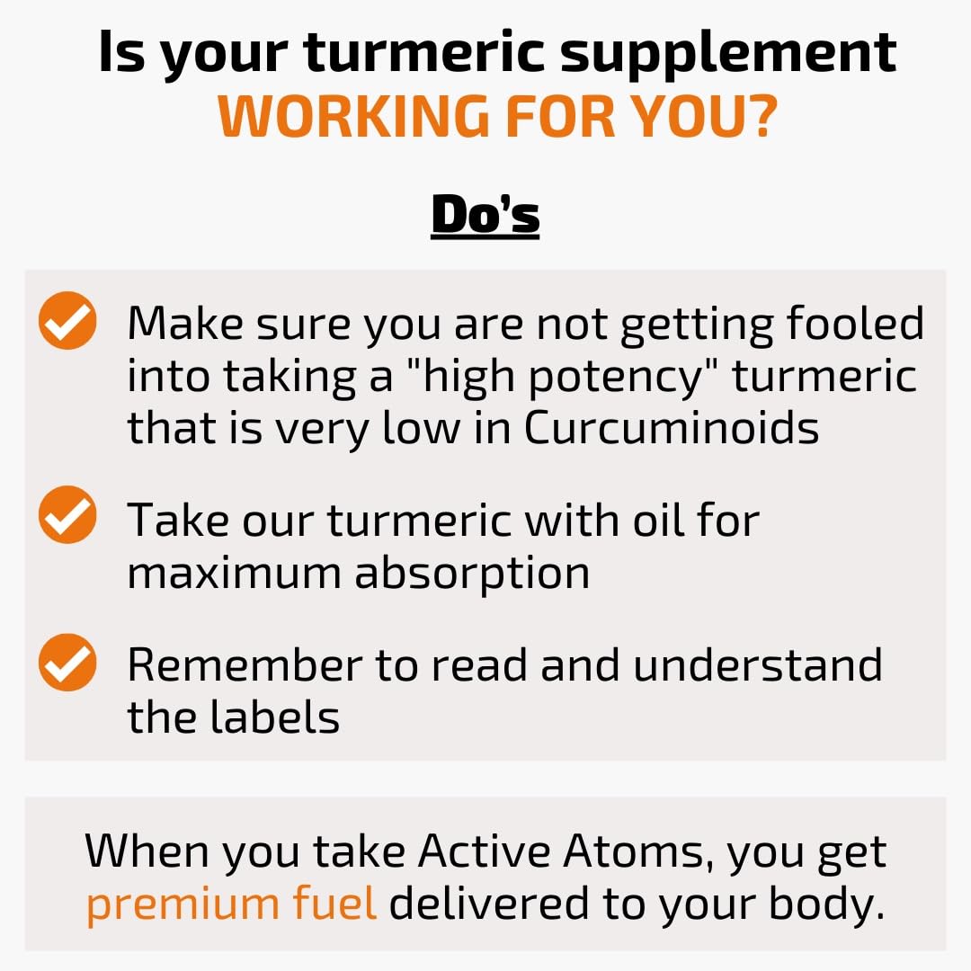 Active Atoms Turmeric Extract Capsule with BioPerine 750 mg per Capsule, Standardized 95% Curcuminoids, Non-GMO, 60 Veggie Capsules