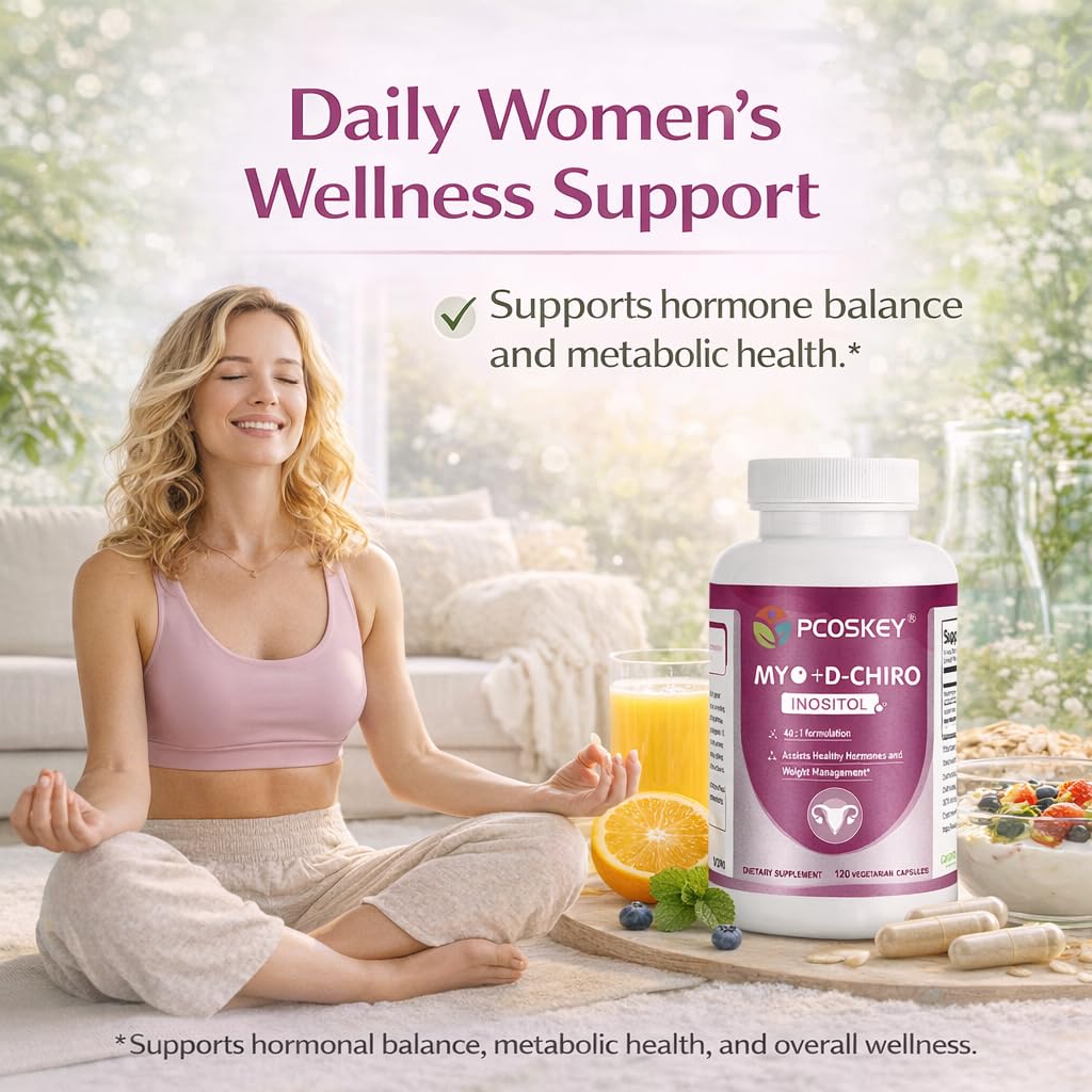 pcoskey Myo-Inositol & D-Chiro Inositol Capsules for Women, 120 Count