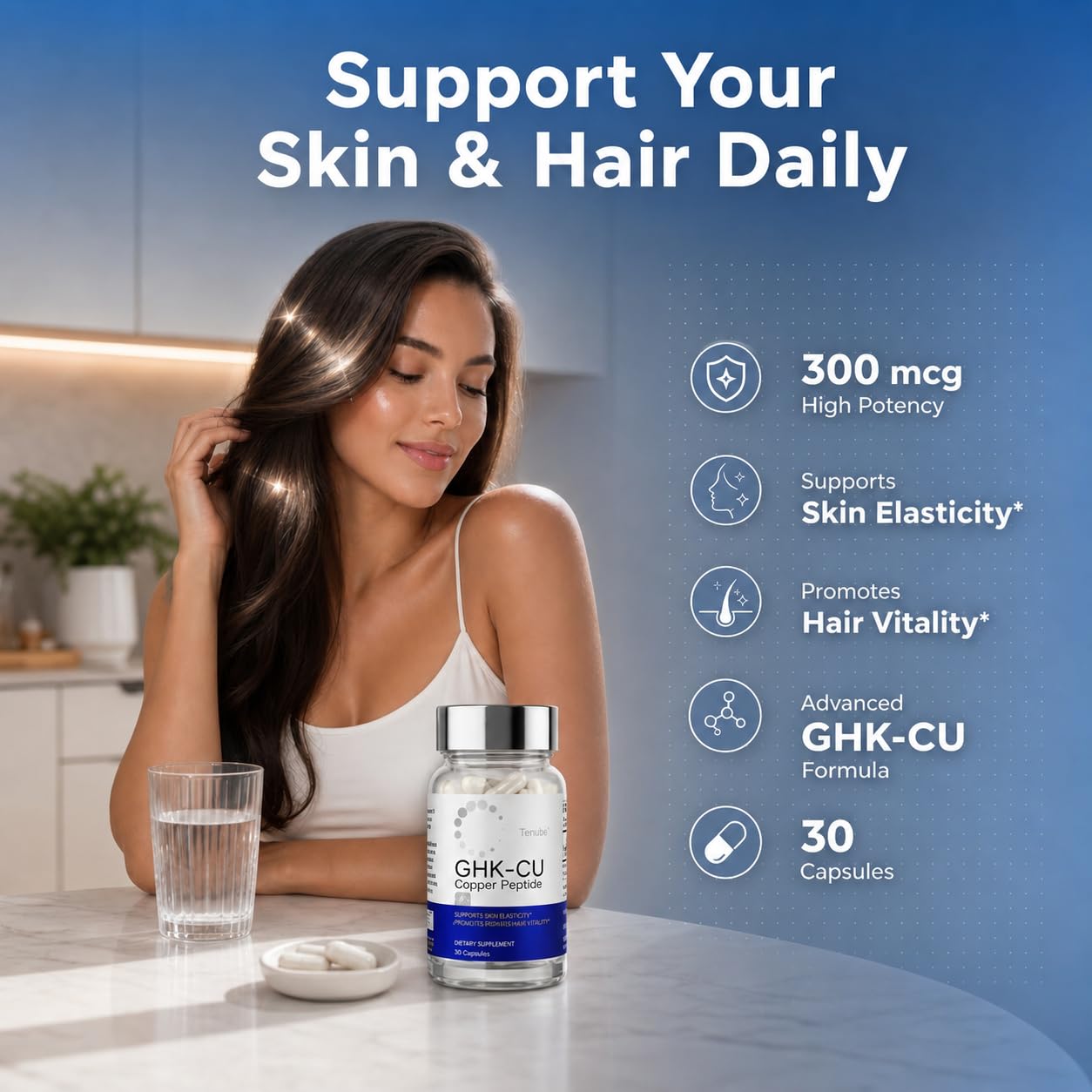 Tenubo GHK-Cu Copper Peptide 300mcg Capsules, 30 Count