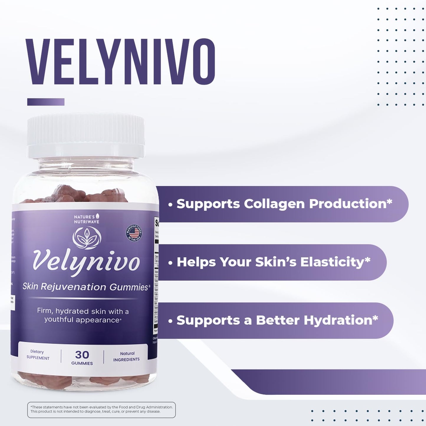 Nature’s NutriWave Velynivo Daily Beauty Vitamin Gummy with Biotin 2500 mcg, Vitamins A C D E & B-Complex, 30 Gummies