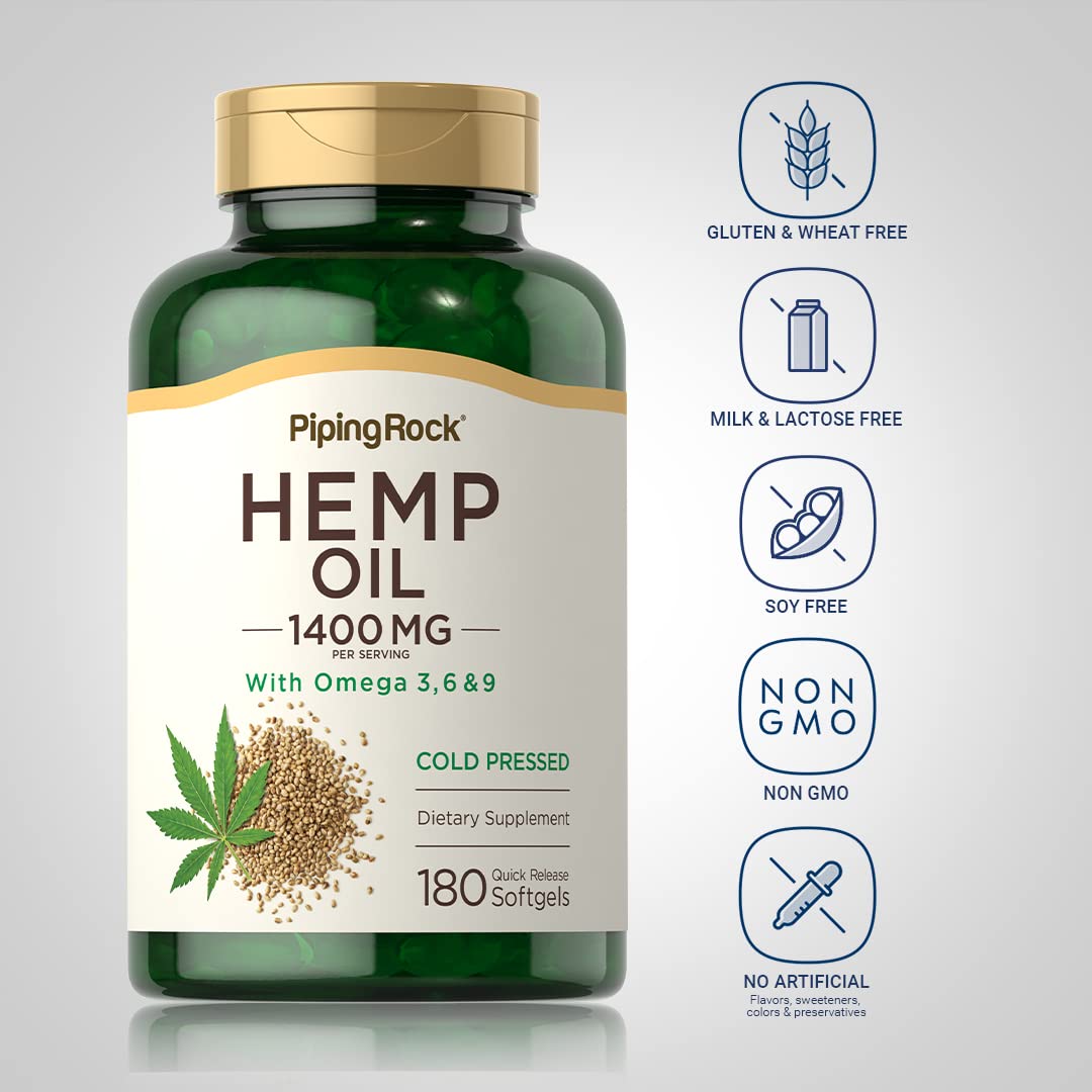Piping Rock Hemp Oil Capsules 1400mg Omega-3-6-9 Softgel 180 Count