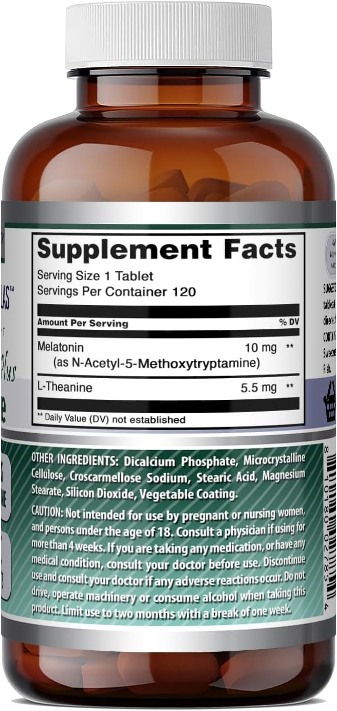 Amazing Nutrition Melatonin 10 mg plus L-Theanine 5.5 mg Supplement Tablets, 240 Count