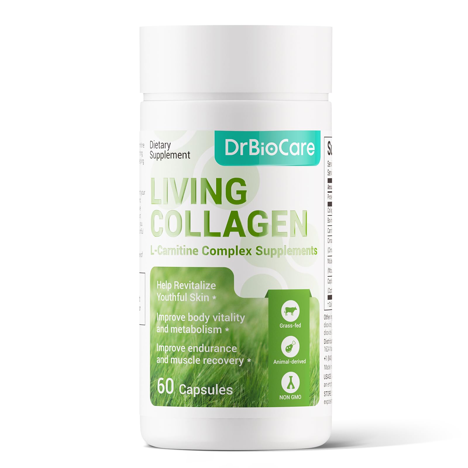 DrBioCare Living Collagen L-Carnitine Complex Supplement Capsules, 60 Capsules