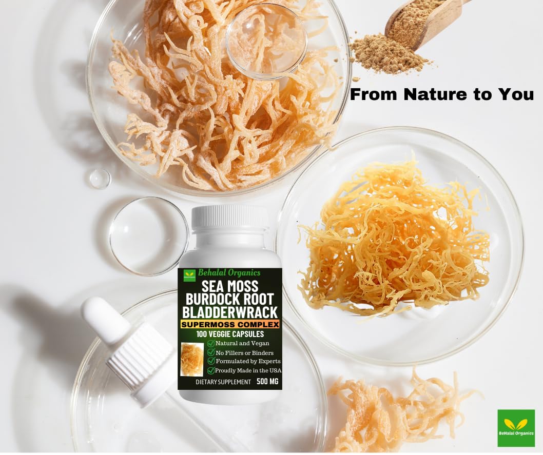 Behalal Organics Sea Moss, Bladderwrack and Burdock Root Capsules 100 Count