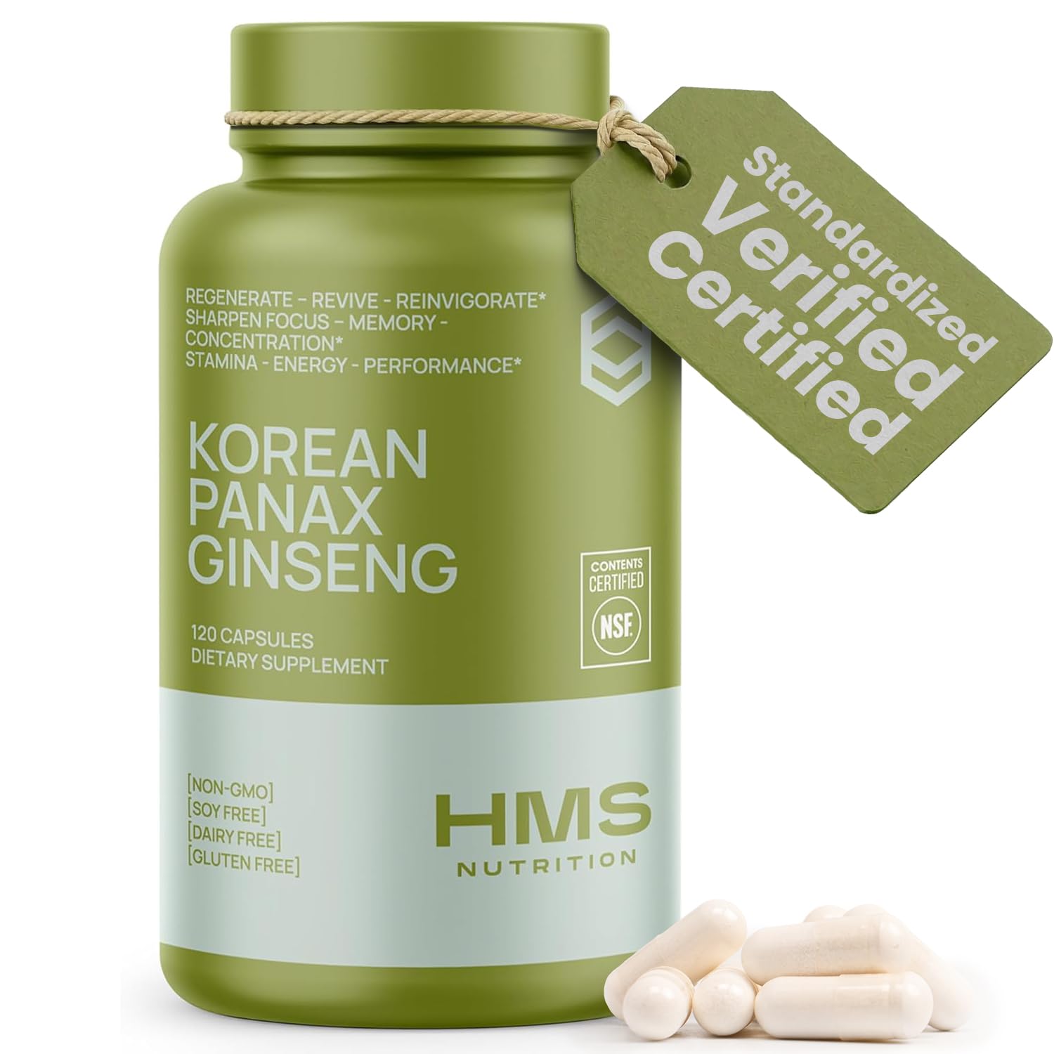 HMS Nutrition Korean Red Panax Ginseng 2000mg Supplement Capsules, 120 Count