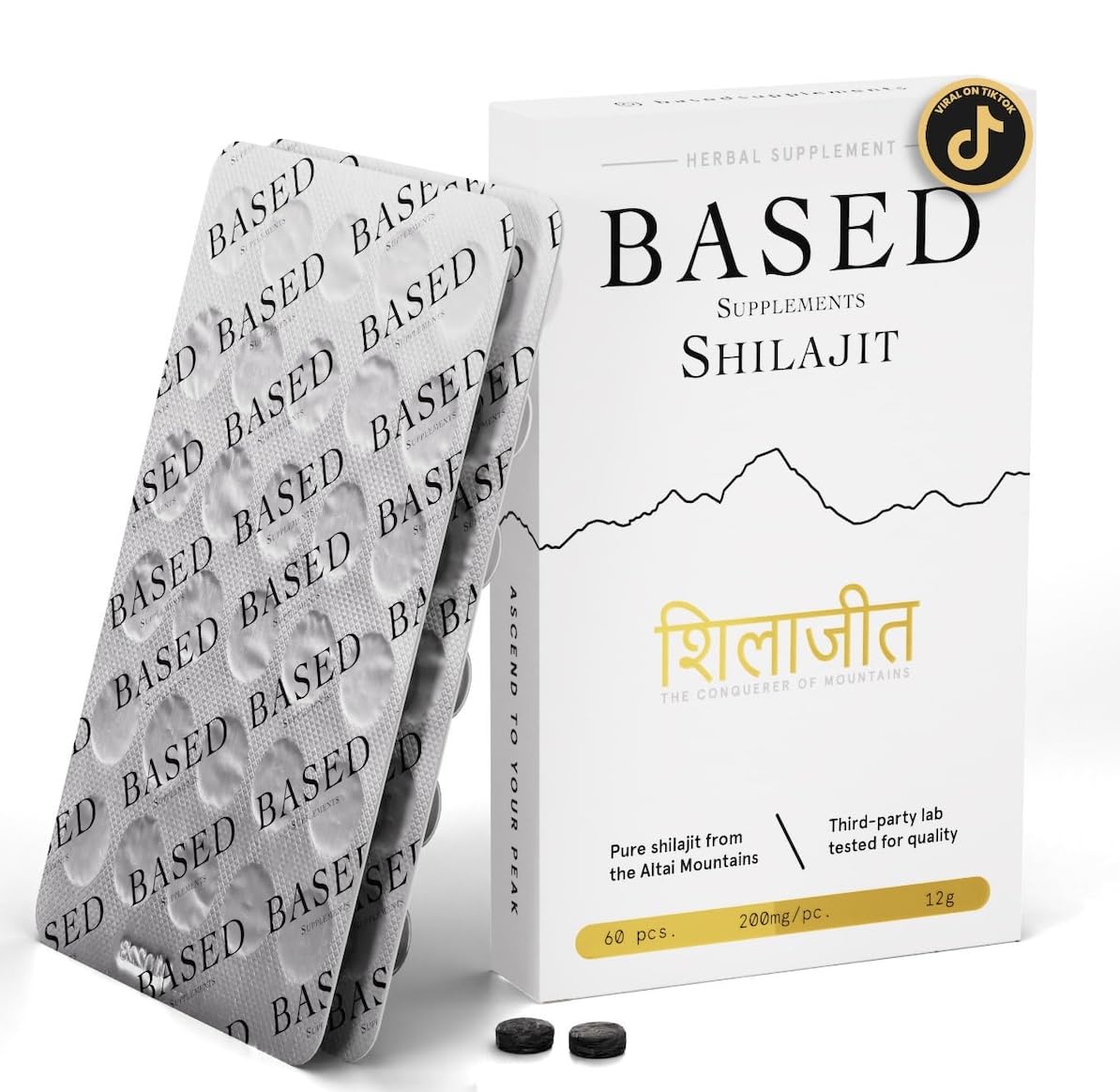 Based Supplements Shilajit Pure Shilajit Tablets with Max Potency, Energy & Immune Support, 60 Tablets