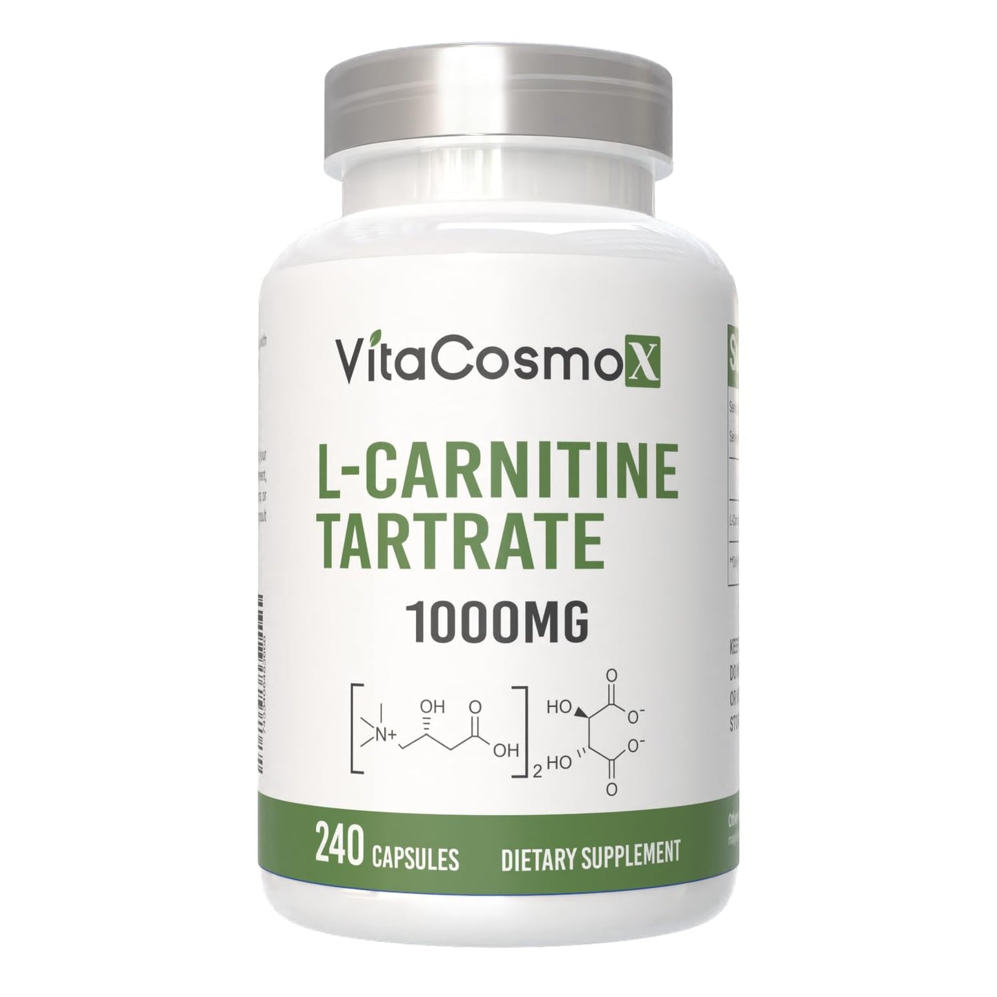 VitaCosmoX L-Carnitine Tartrate 1000mg, 240 Vegan Capsules