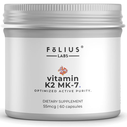 FOLIUS LABS Vitamin K2 MK-7 Supplement 55mcg Capsules, 60 Count