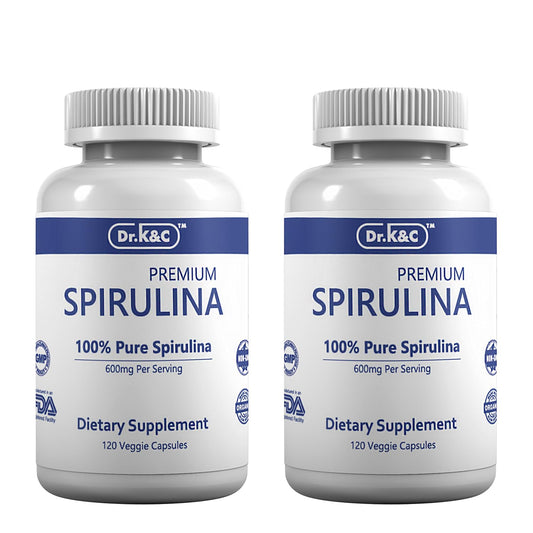 Dr.K&C Organic Spirulina Superfood Supplement – Pure Natural Blue Green Microalgae 600 mg, 240 Veggie Capsules