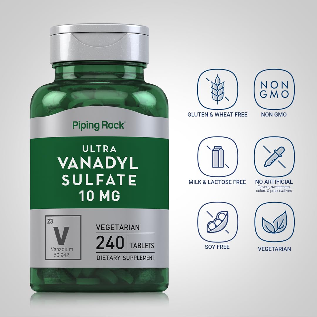 Piping Rock Vanadyl Sulfate 10 mg Ultra Complex Supplement with Chromium Tablets, 240 Count