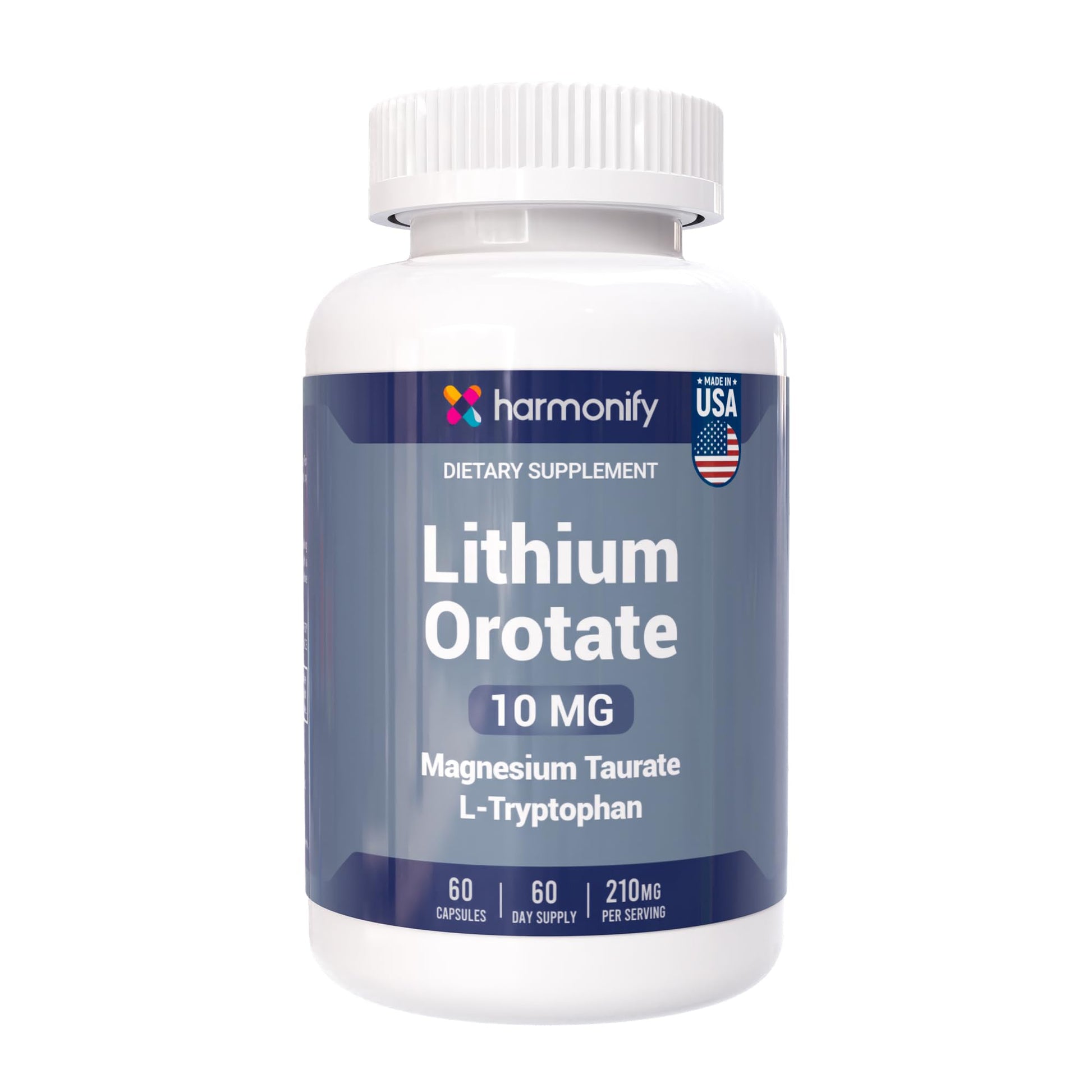 HARMONIFY Lithium Orotate 10mg with Magnesium Taurate & L-Tryptophan Capsules, 60 Capsules