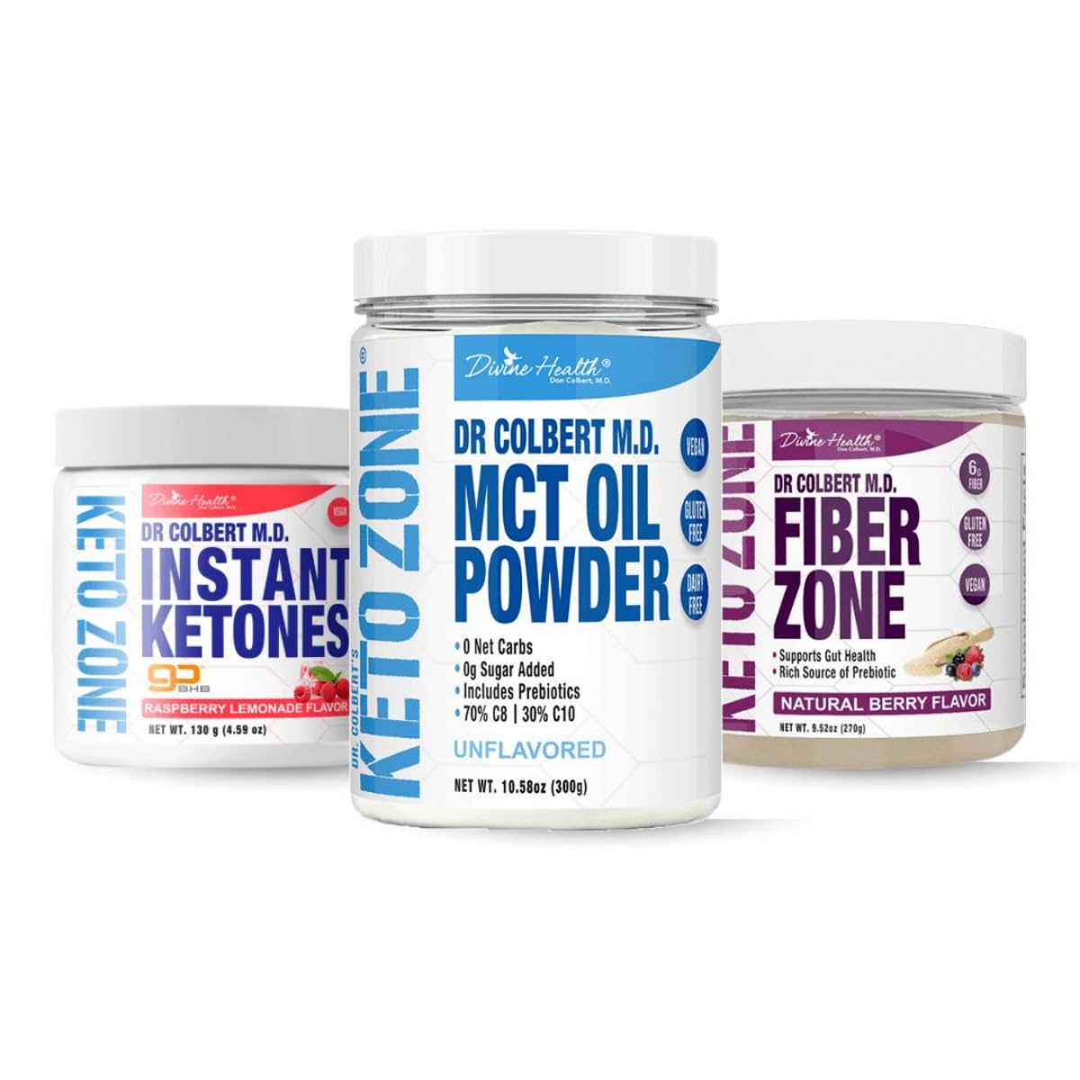 Divine Health Keto Zone Maintenance Pack MCT Oil Powder (Unflavored) & Fiber Zone (Berry) Powder, 32 Ounce Pack