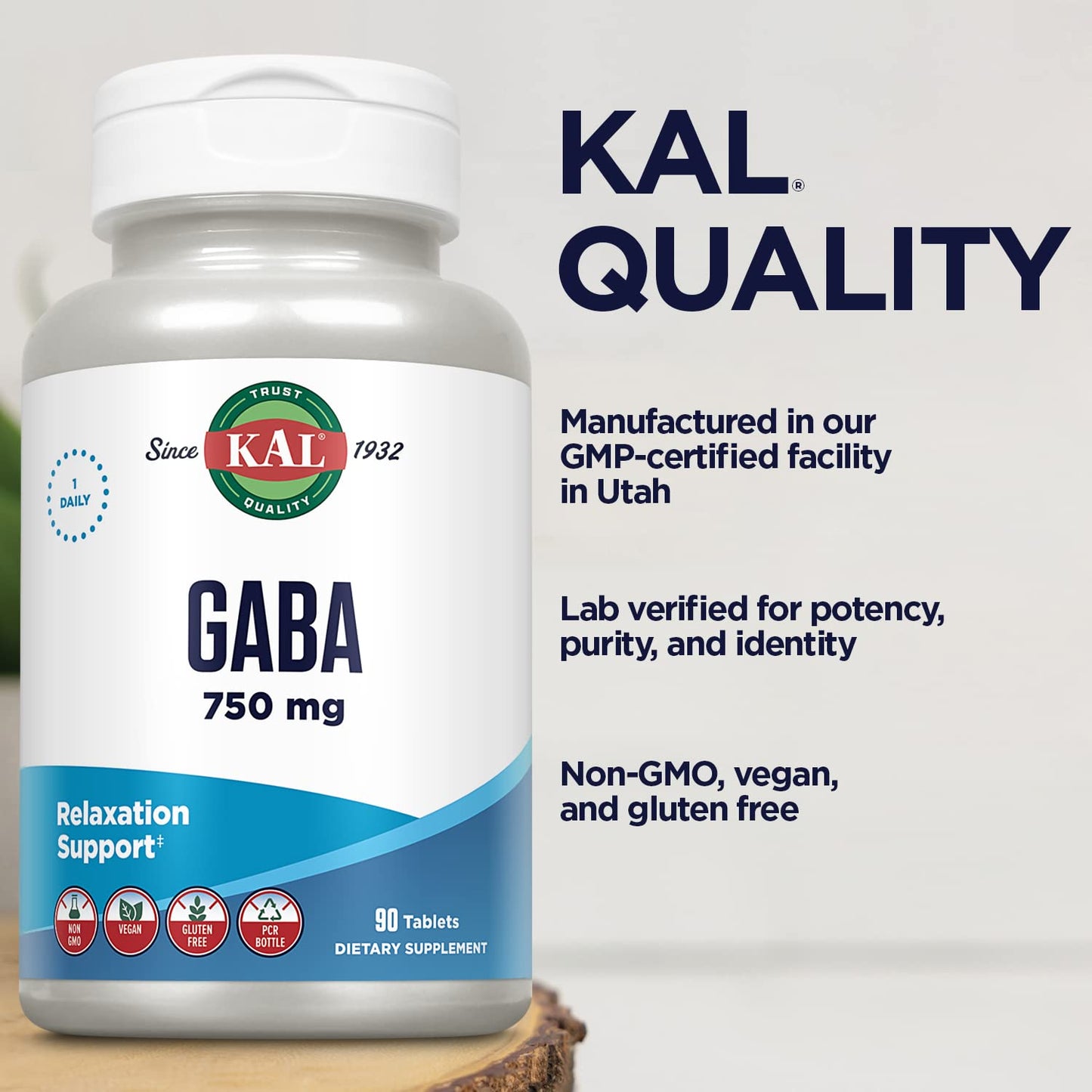 KAL GABA Supplement Tablets, 90 Tablets
