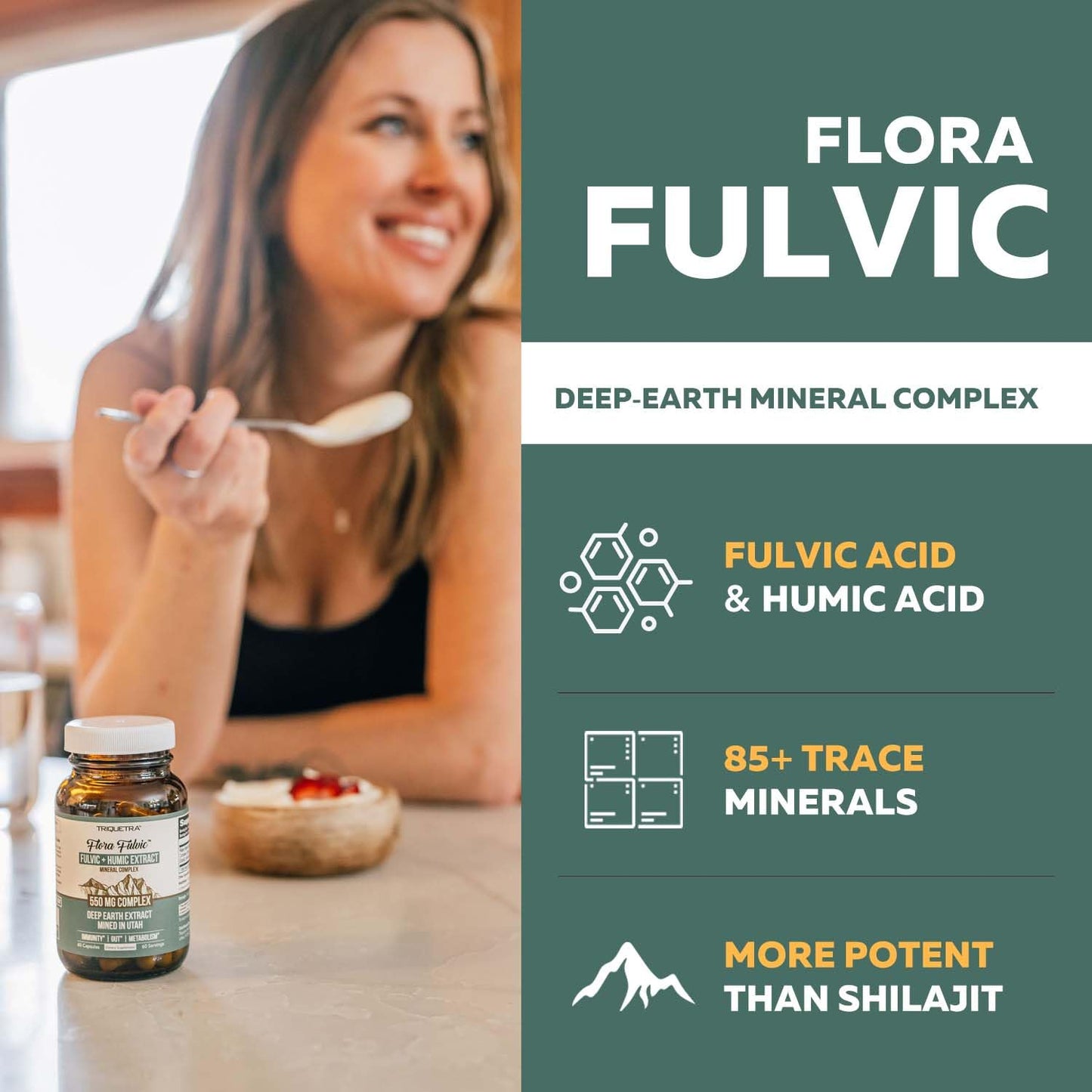 Triquetra Health Flora Fulvic Fulvic Acid + Humic Acid Complex – 550 mg – 60 Capsules