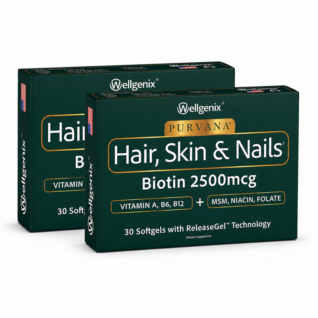 Wellgenix Purvana Hair Skin and Nails Supplement – 2500mcg Biotin Softgels with MSM & B-Complex – Daily Beauty Support for Stronger Nails & Hair Vitality, 60 Softgels