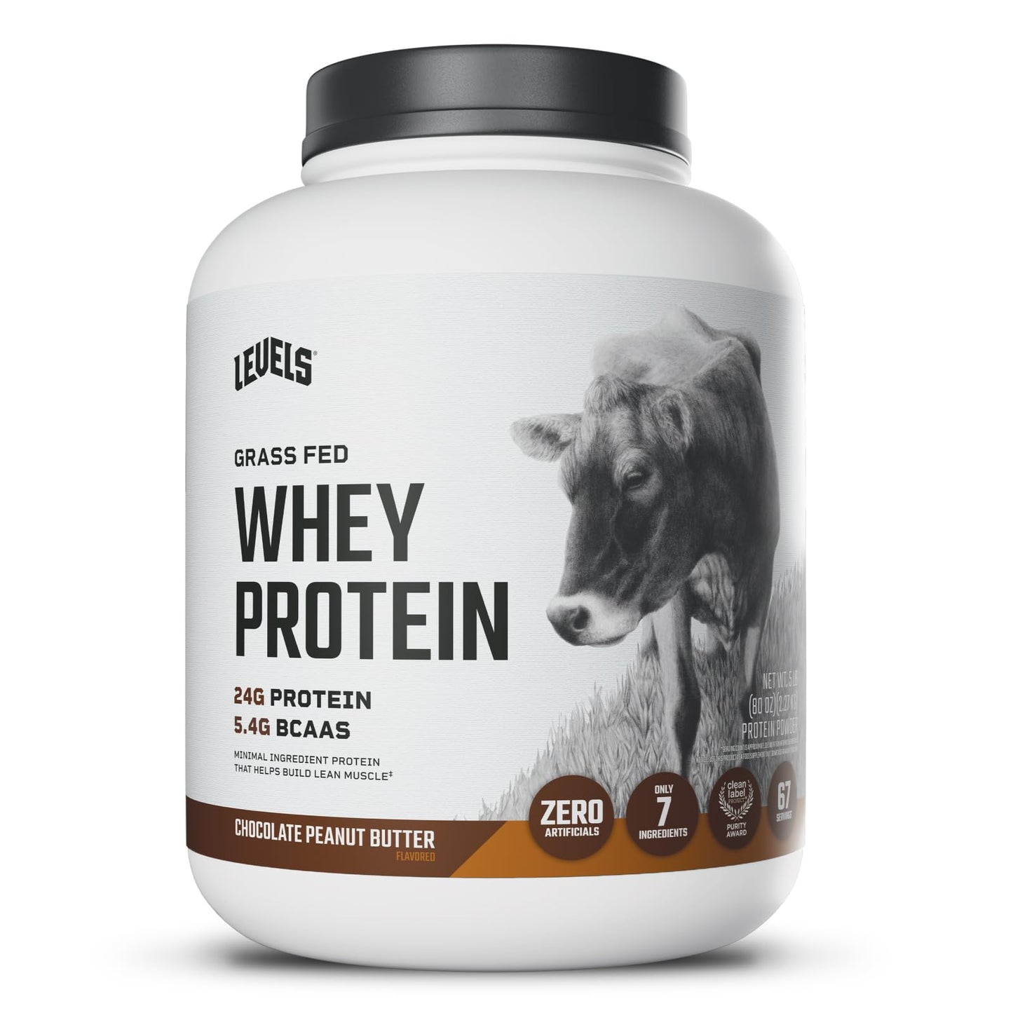 Levels Nutrition Grass Fed Whey Protein Powder, Chocolate Peanut Butter, 5 lb, 80 Servings