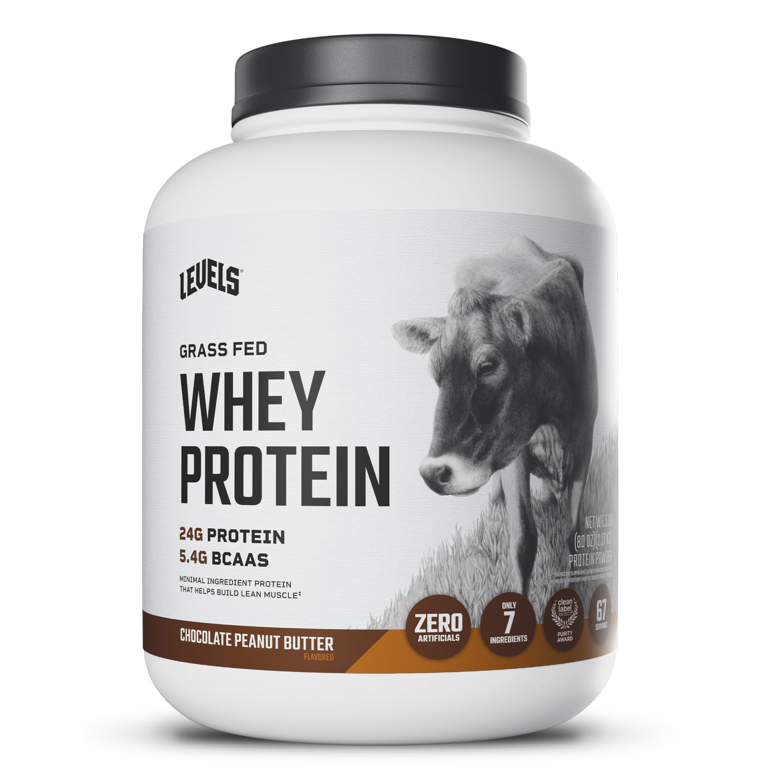 Levels Nutrition Grass Fed Whey Protein Powder, No Artificials, Chocolate Peanut Butter, 80 Servings