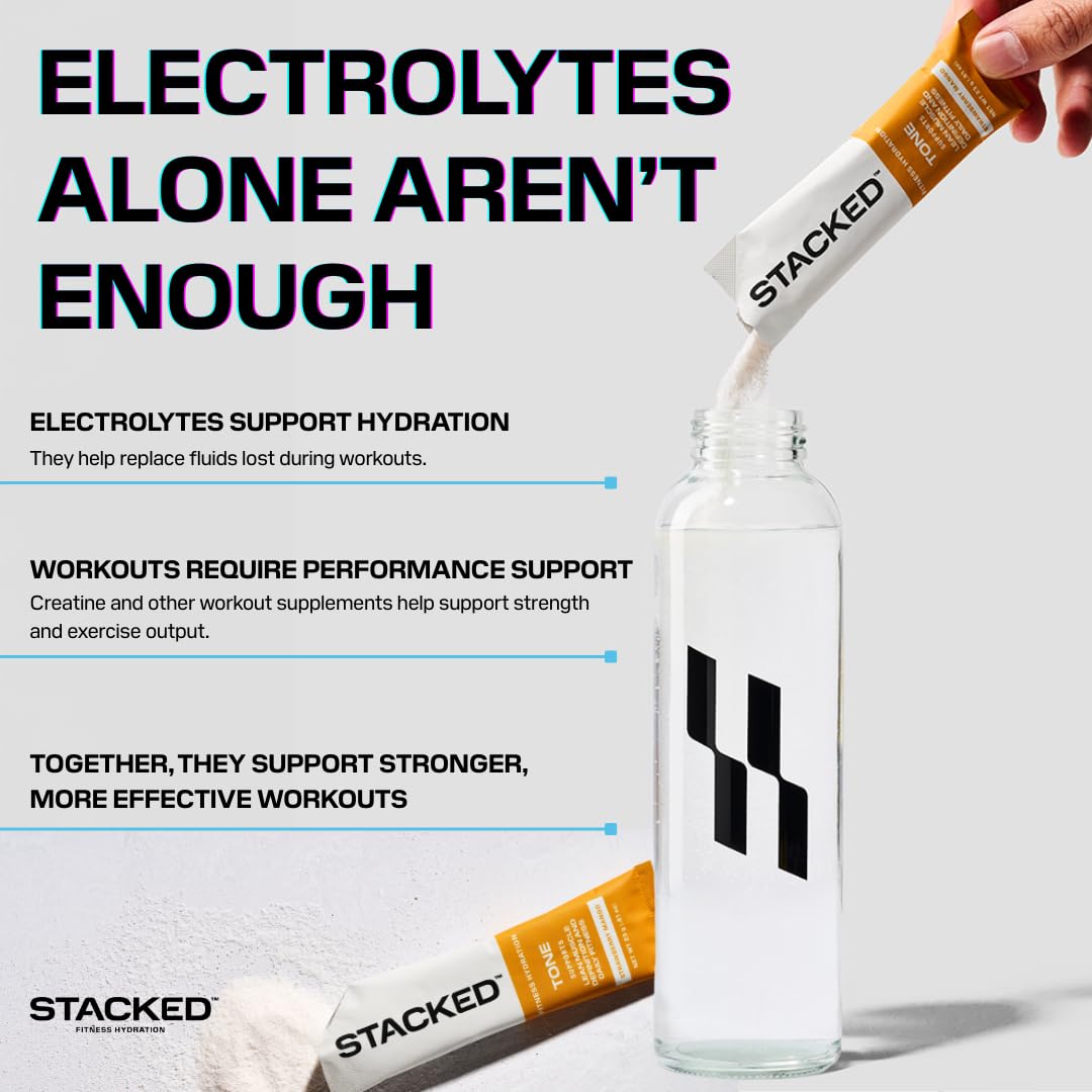 STACKED FITNESS HYDRATION Electrolyte & Creatine + BCAA Packets Powder, 6 Pack