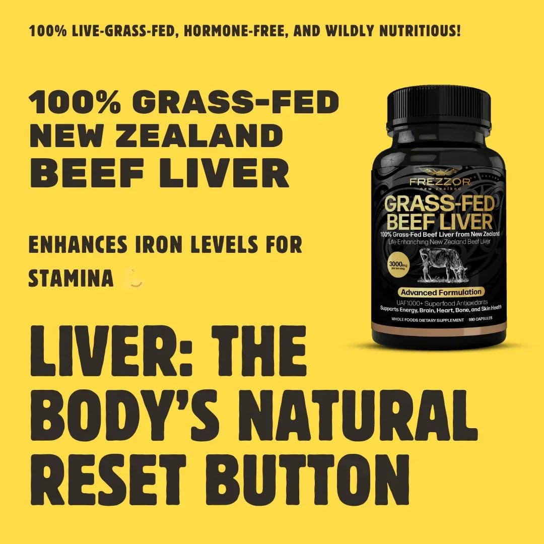 FREZZOR New Zealand 100% Live-Grass-Fed Beef Liver Capsules, 180 Count