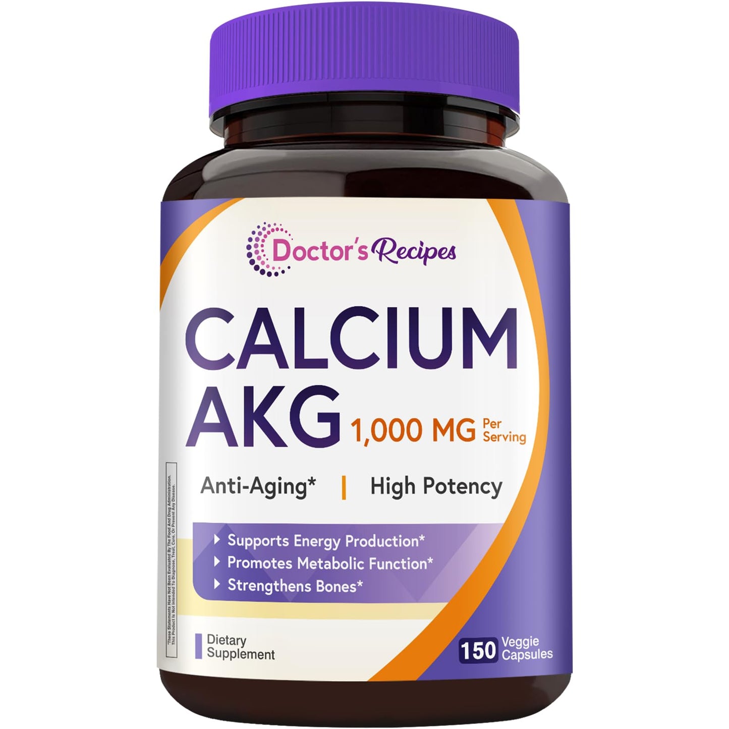 Doctor's Recipes Calcium AKG 1000mg Alpha-Ketoglutarate Capsules 150 Count