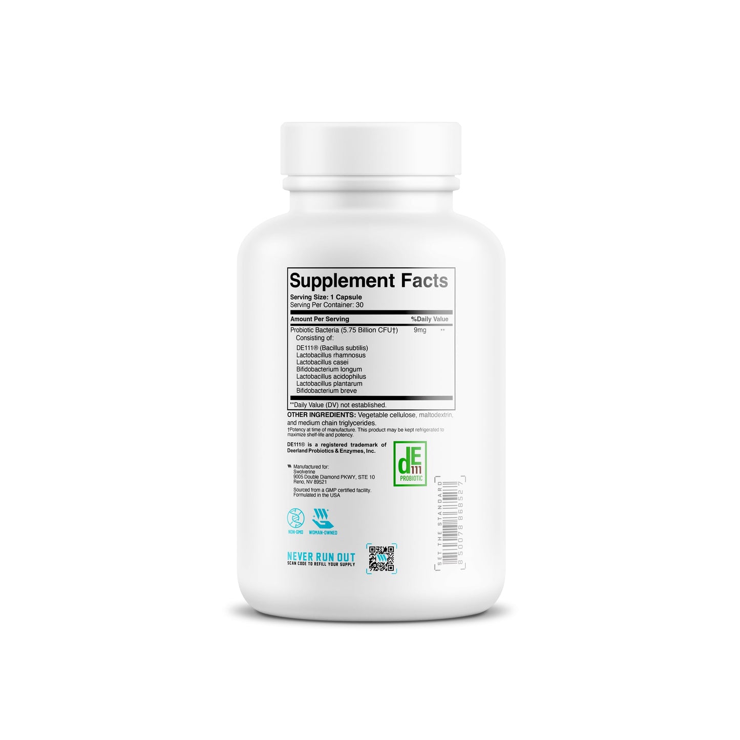 Swolverine Probiotix Advanced Probiotic Supplement DE111 Bacillus Subtilis Capsules, 30 Count