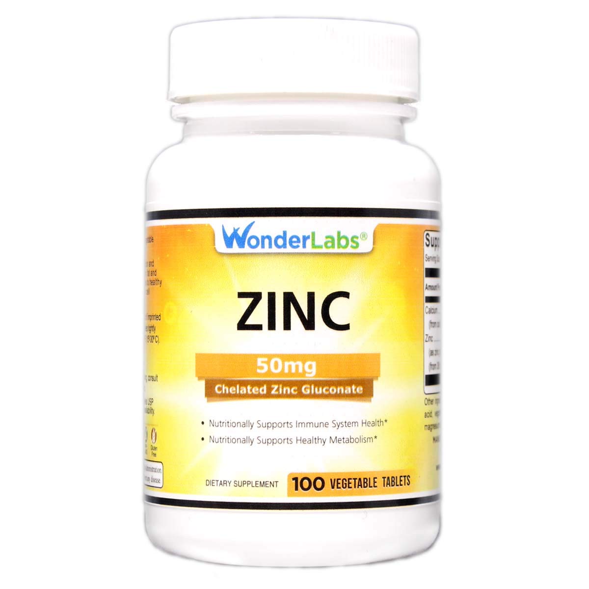 Wonder Laboratories Chelated Zinc Gluconate 50 mg Tablets, 100 Count