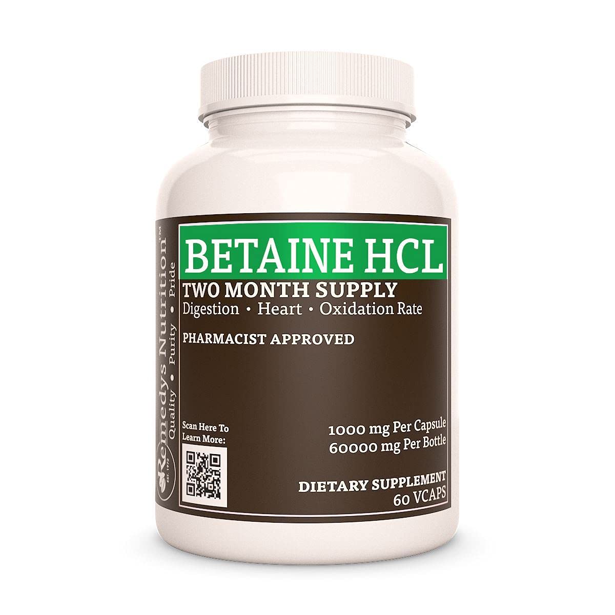 Remedy’s Nutrition Betaine HCL (Hydrochloride) Capsules 60