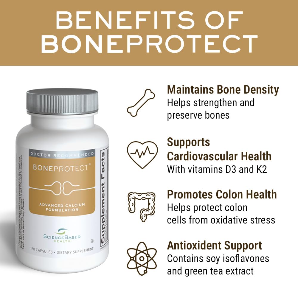 ScienceBased Health BoneProtect Advanced Bone Health Supplement with Calcium Citrate, Vitamin D3, K2 (MK-7), Magnesium and Antioxidants – Supports Bone Density, Heart and Colon Health, 120 Capsules