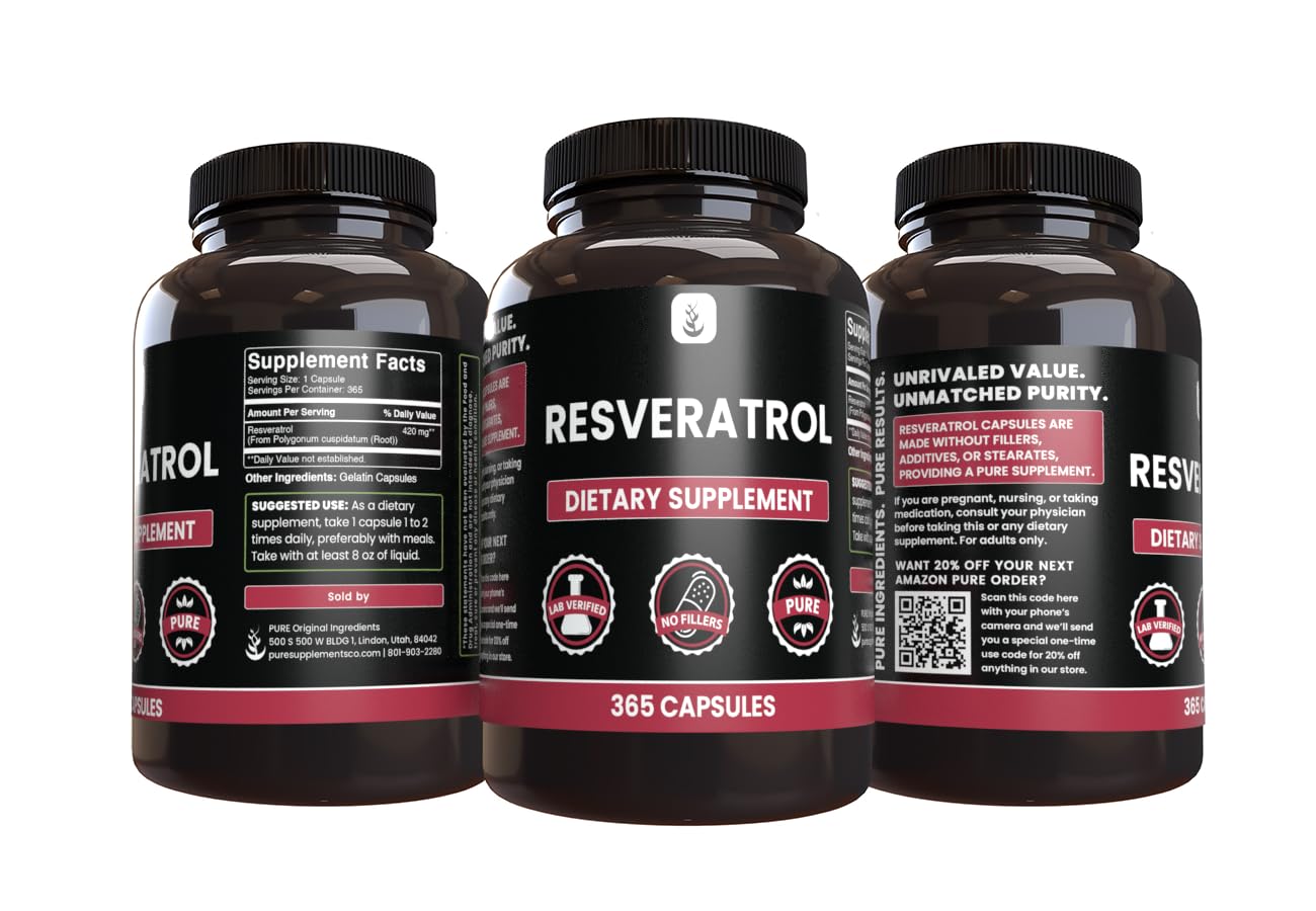 PURE ORIGINAL INGREDIENTS Resveratrol Capsule, 365 Count