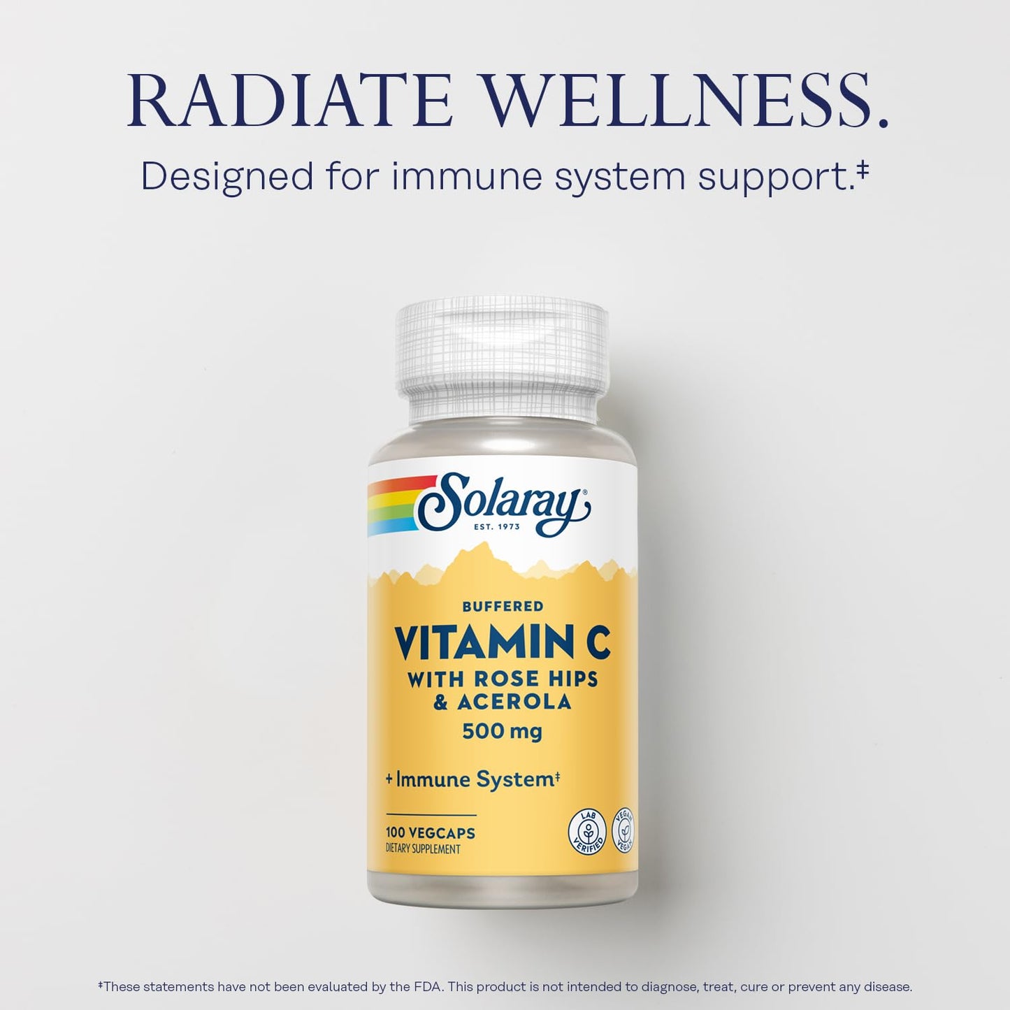SOLARAY Buffered Vitamin C 500mg with Rose Hips and Acerola - Immune Support - Capsules 100