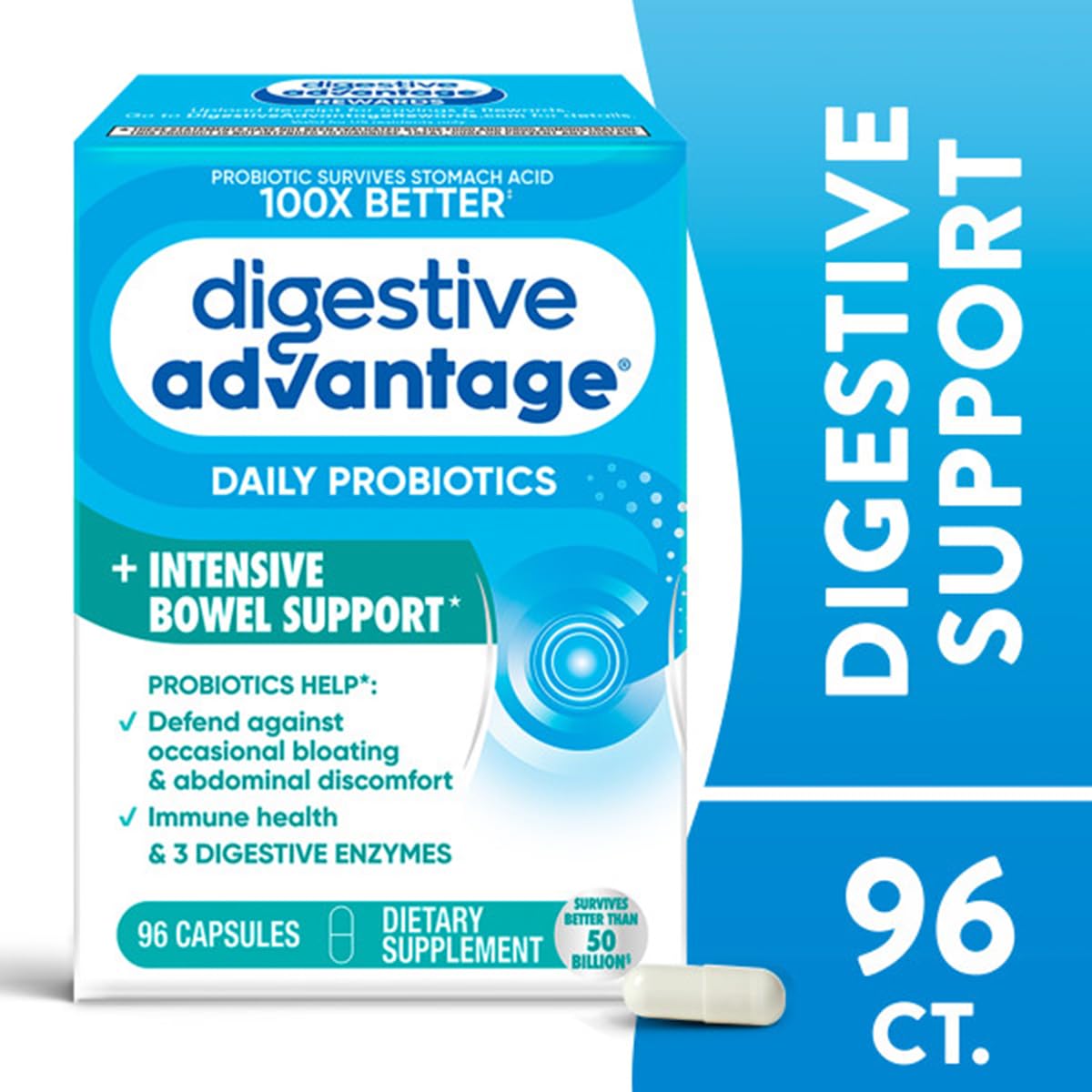 Digestive Advantage IBS Probiotics for Digestive Health & Intensive Bowel Support with Digestive Enzymes, Occasional Bloating & Gut Health, 192 Capsules