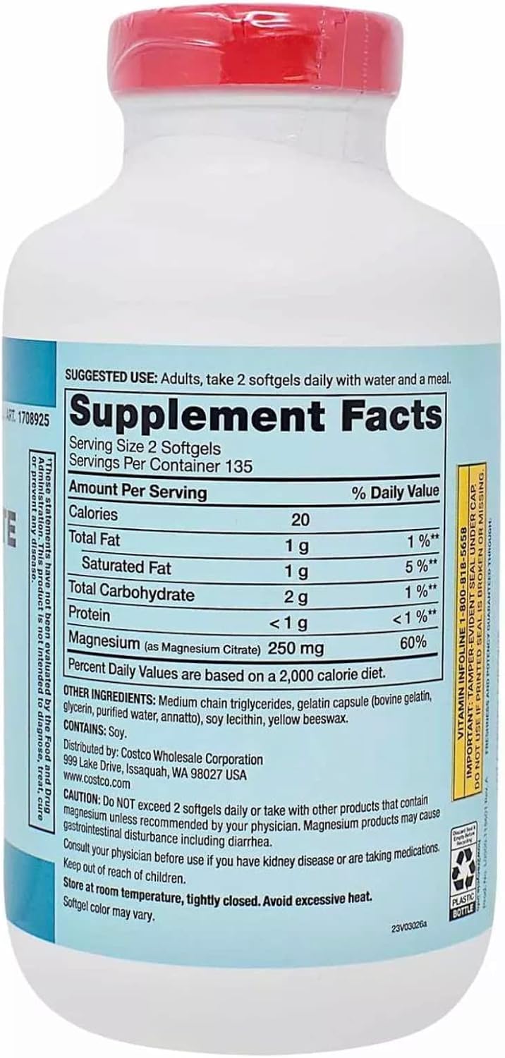 Generic Magnesium Citrate 250mg Softgels, 270 Count