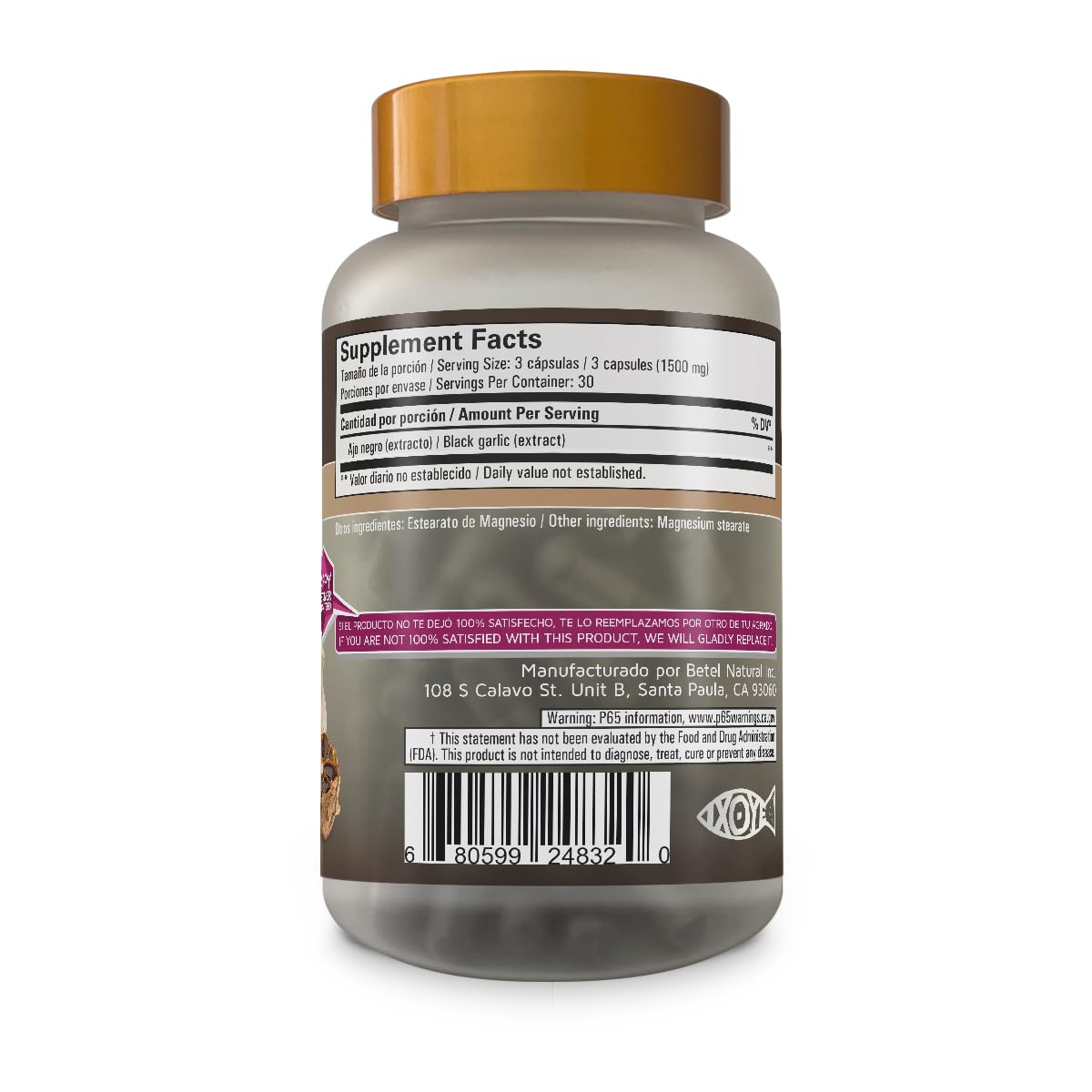 Betel Natural AJO Negro/Black Garlic Capsules, 1 Count