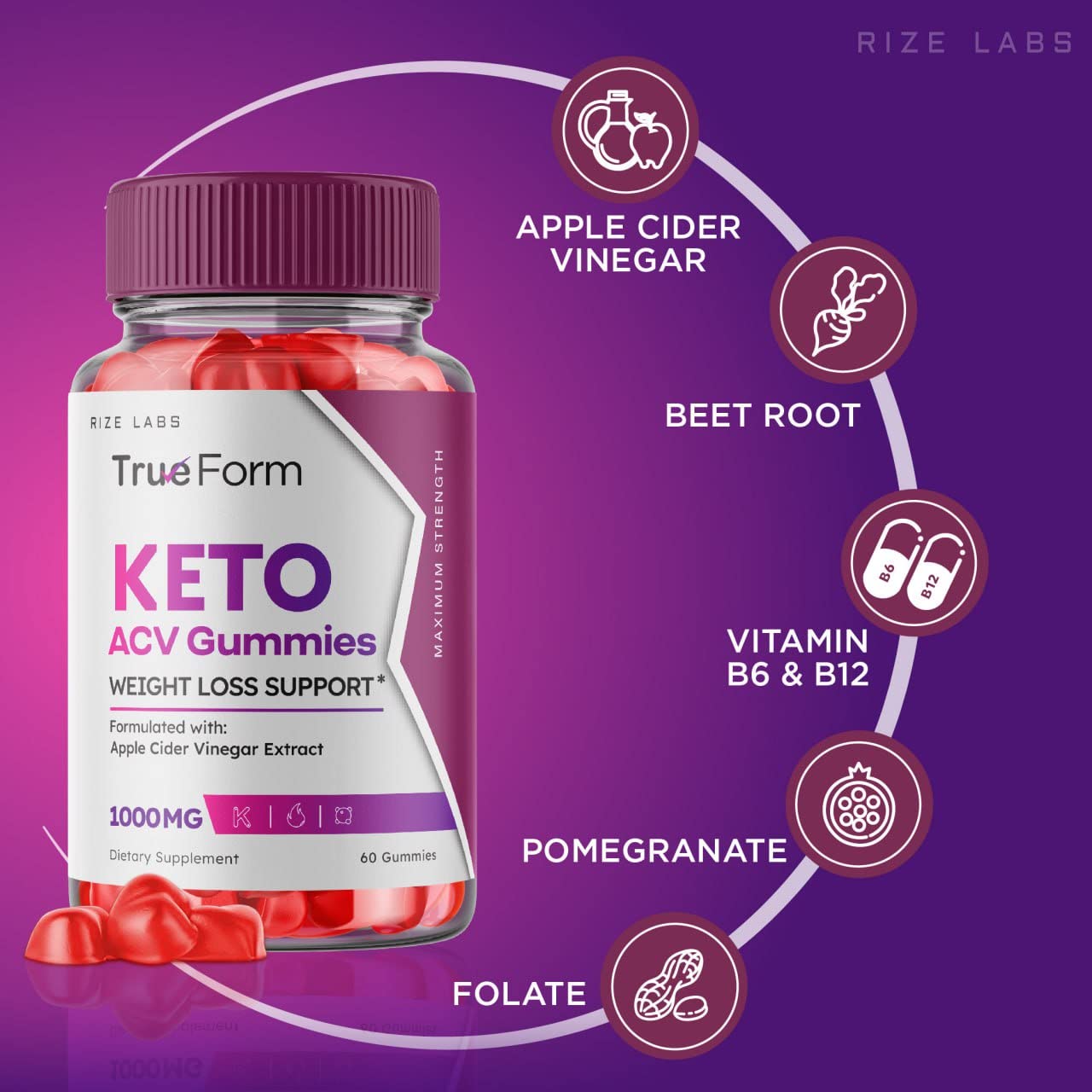 Rize Labs True Form Keto ACV Gummies, 60 Gummies