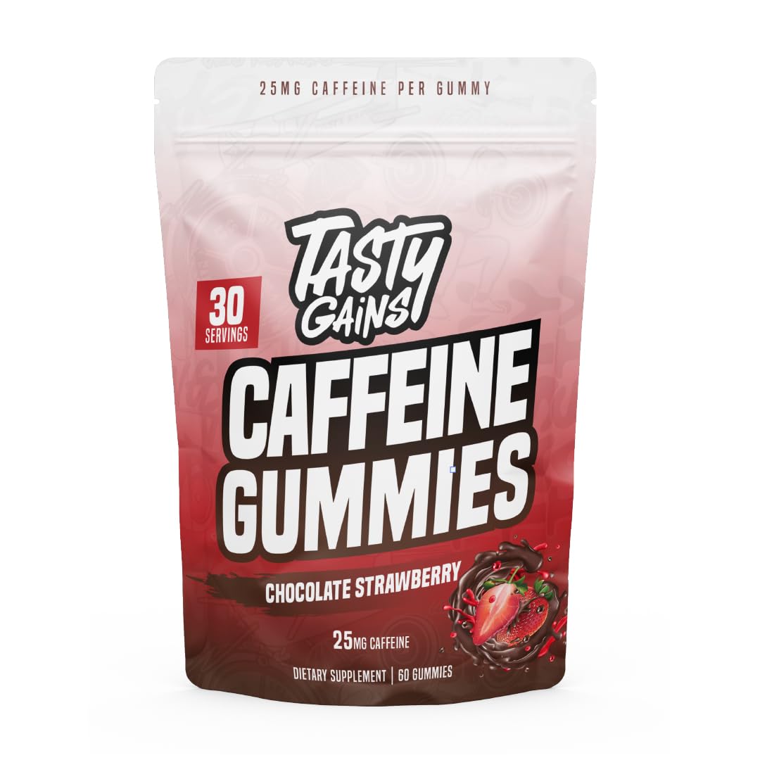 TASTY GAINS Caffeine Pre Workout Gummies, 25mg Caffeine Per Gummy, 60 Count