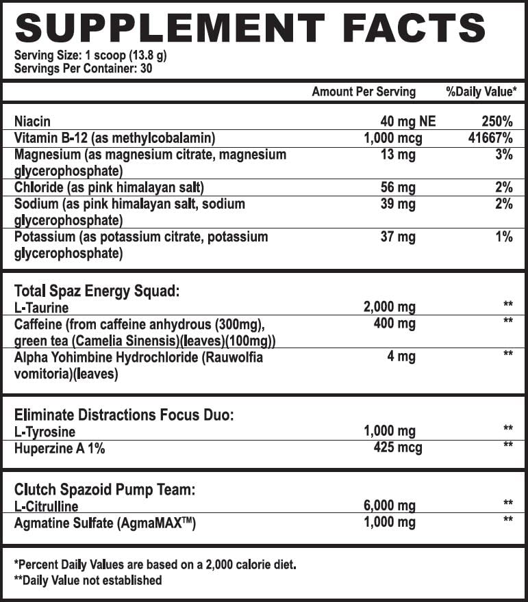 SPAZMATIC Pre-Workout Powder 13.8 Ounce