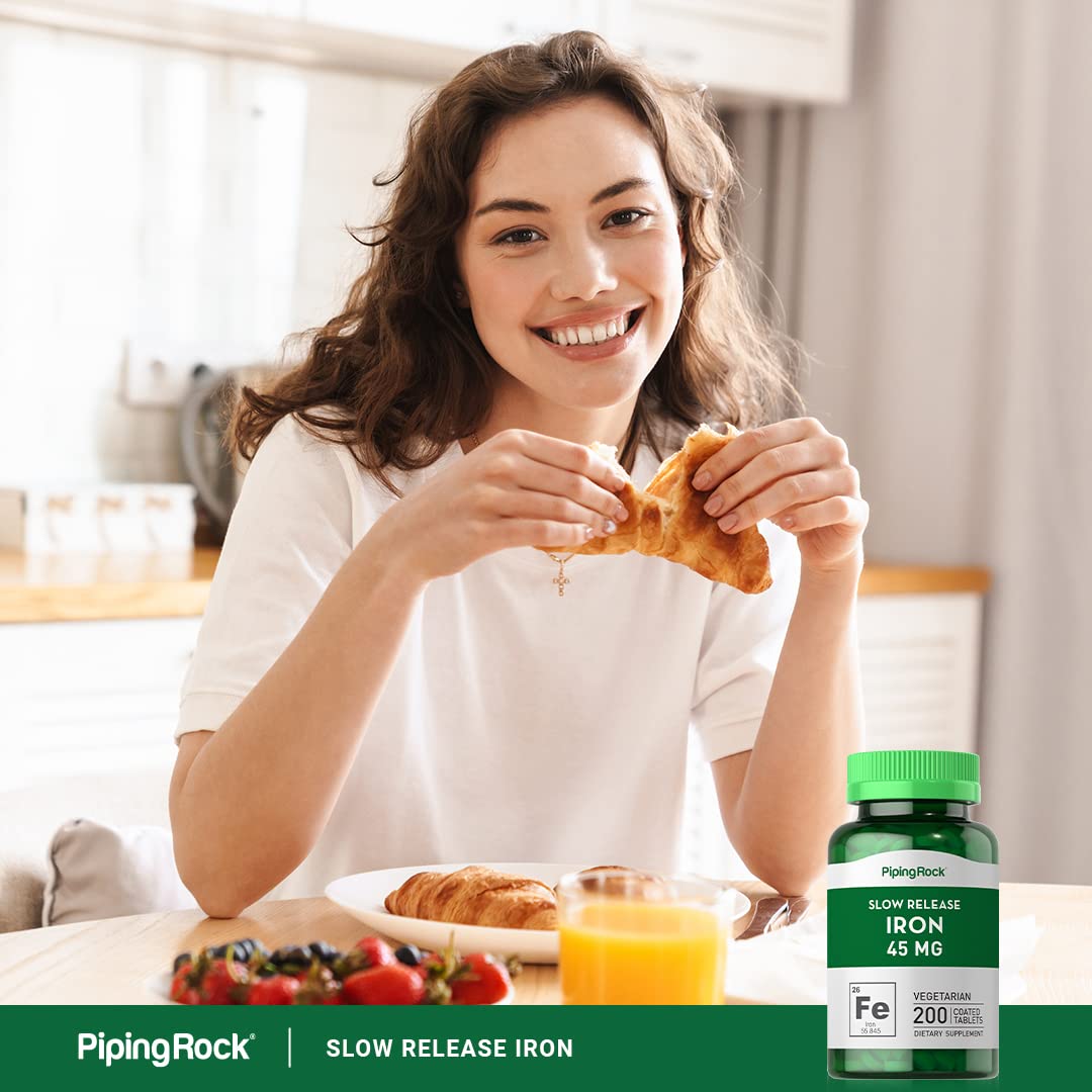 Piping Rock Iron Supplement 45 mg Slow Release Ferrous Sulfate Tablets, 200 Count