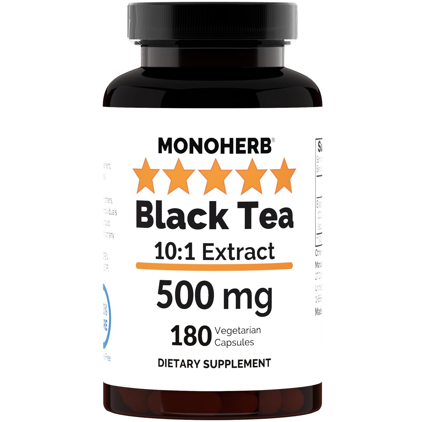 MONOHERB Black Tea 10:1 Extract 500 mg per Capsule, 180 Capsules