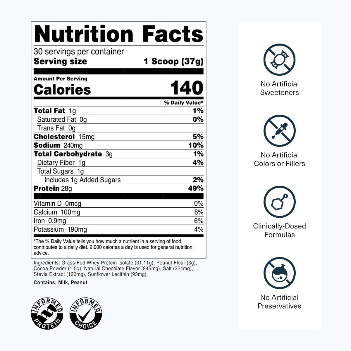 Transparent Labs Grass-Fed Whey Protein Isolate Powder, 30 Servings