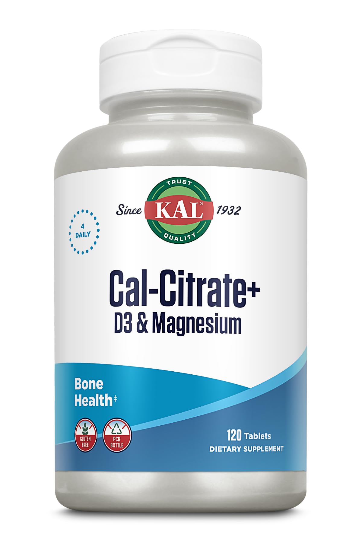 KAL Cal-Citrate+ Calcium Citrate Plus Vitamin D-3 and 500 mg Magnesium Tablets, 120 Tablets