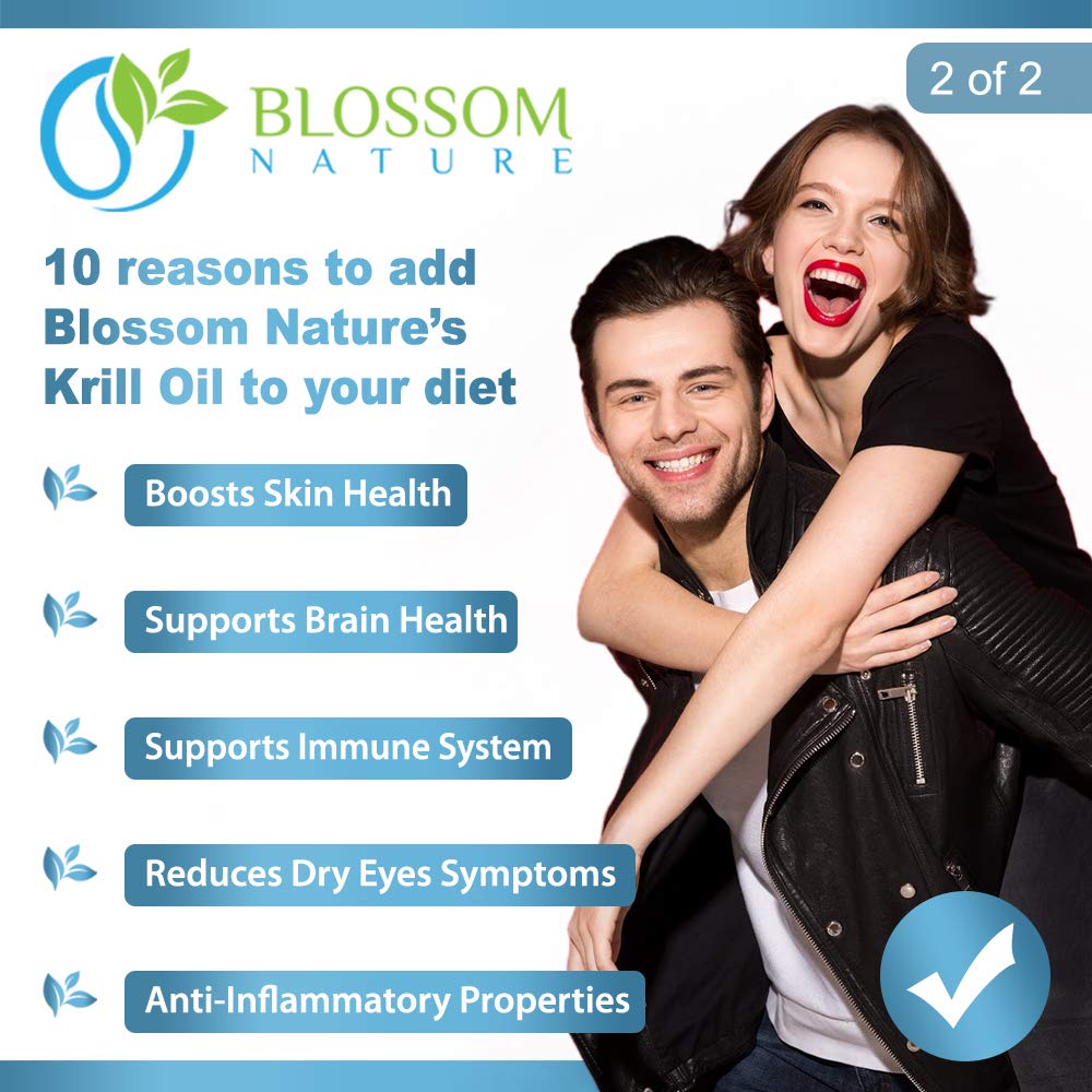 Blossom Nature Antarctic Krill Oil 1000mg Softgels with Astaxanthin, Omega-3 EPA & DHA, 60 Count