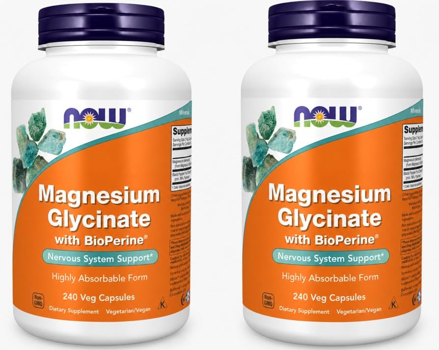 NOW Foods Magnesium Glycinate with BioPerine Capsules, 480 Veg Capsules