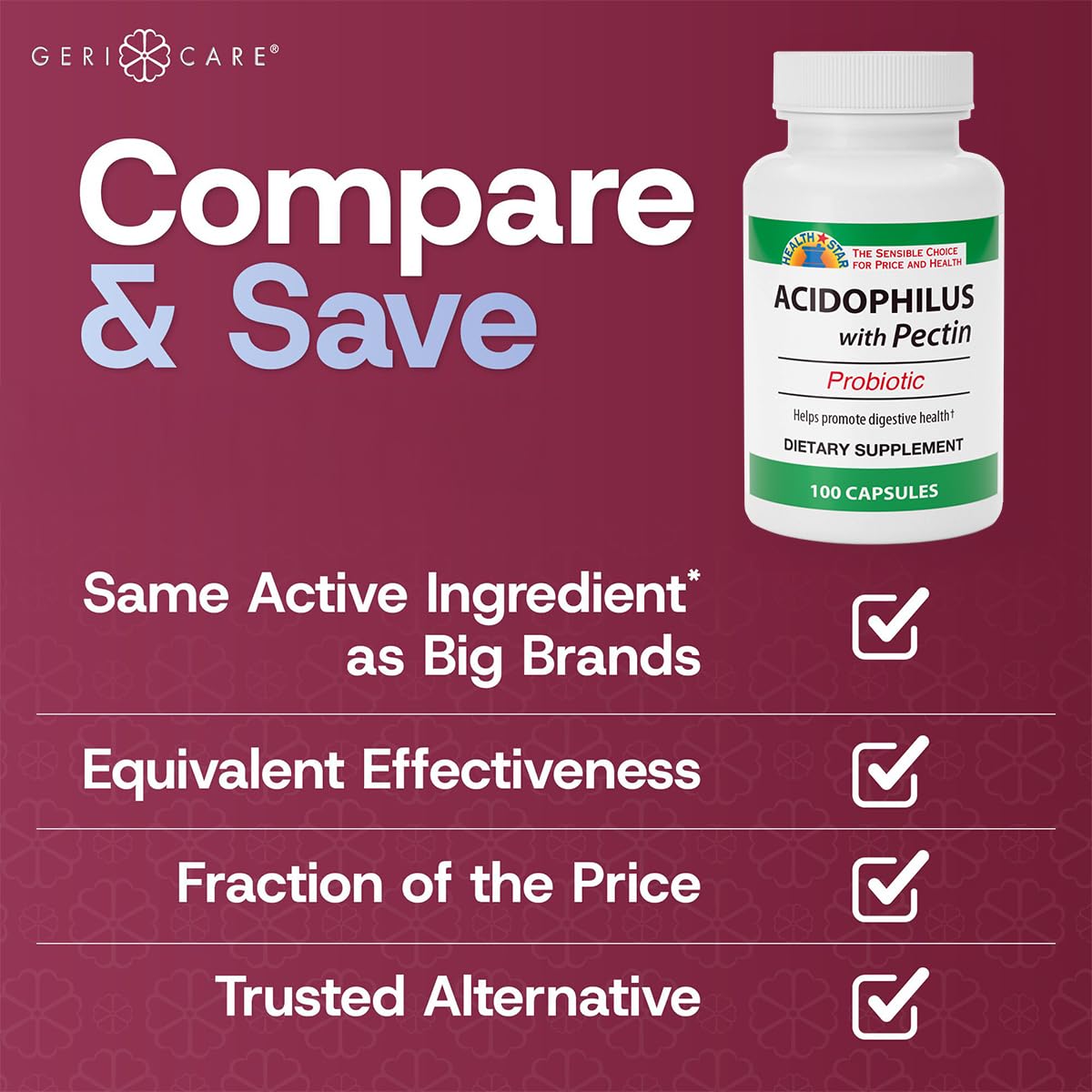 GeriCare Acidophilus with Pectin Probiotic Capsules, 100 Capsules