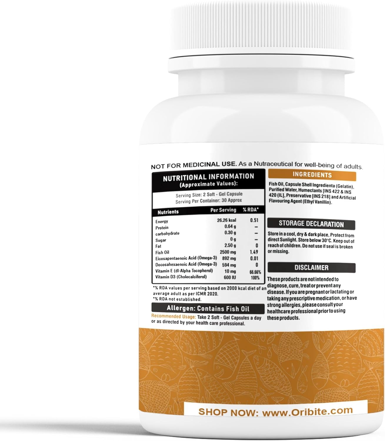 ORIBITE Omega-3 Fish Oil 2000mg Softgel Capsules, 60 Count