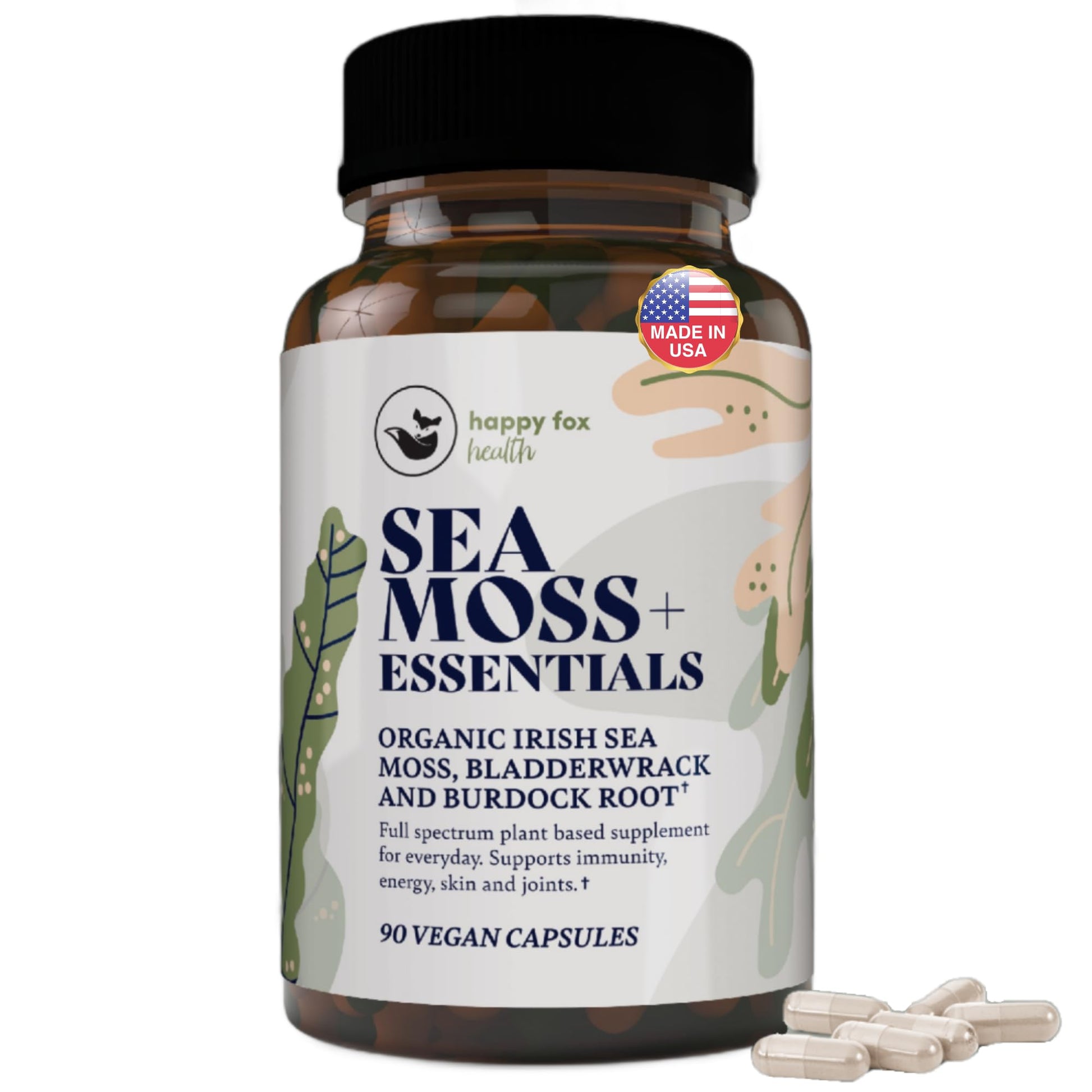 HAPPY FOX Irish Sea Moss Capsules with Burdock Root & Bladderwrack, 90 Capsules