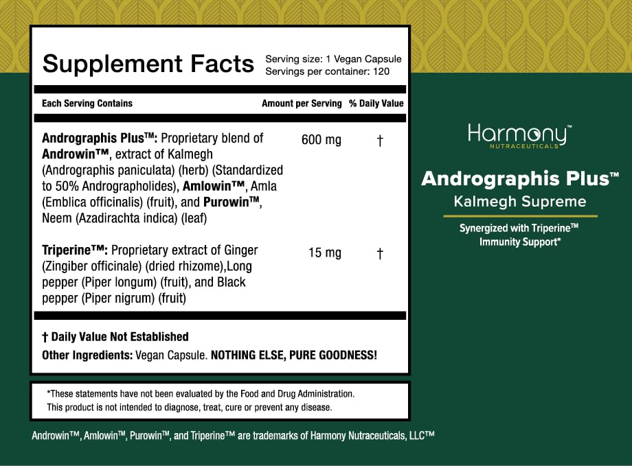 Harmony Nutraceuticals Andrographis Plus Premium Extract 120 Capsules