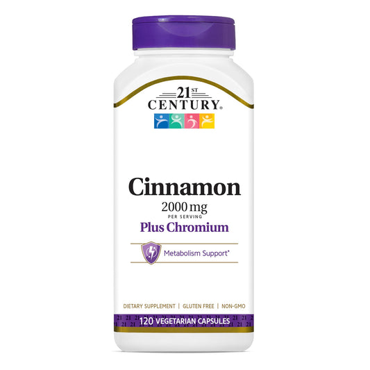 21st Century Cinnamon 2000 mg Plus Chromium Veggie Capsules, 360 Capsules