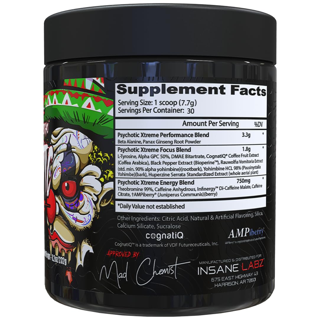 Insane Labz Psychotic Xtreme Pre Workout Powder, 8.2 Ounce