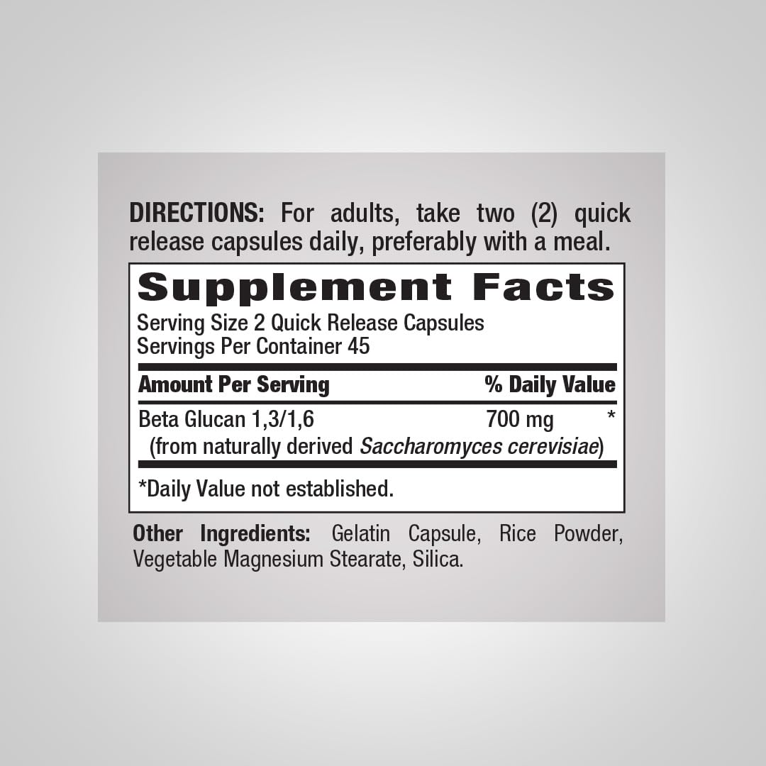 Piping Rock Beta Glucan Supplement 700mg Beta 1,3, 1,6 D Glucan Capsule 90 Count