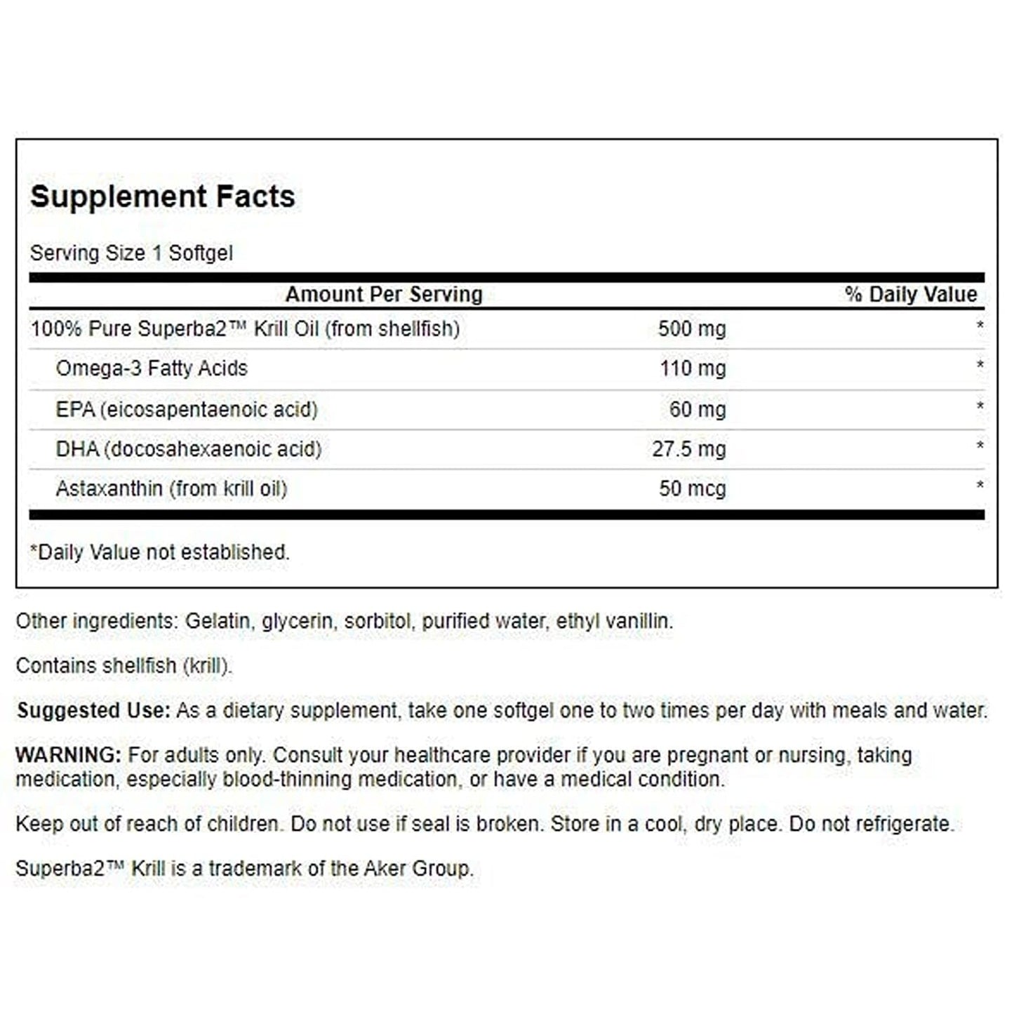 Swanson 100% Pure Krill Oil 500 mg Softgels, 240 Count